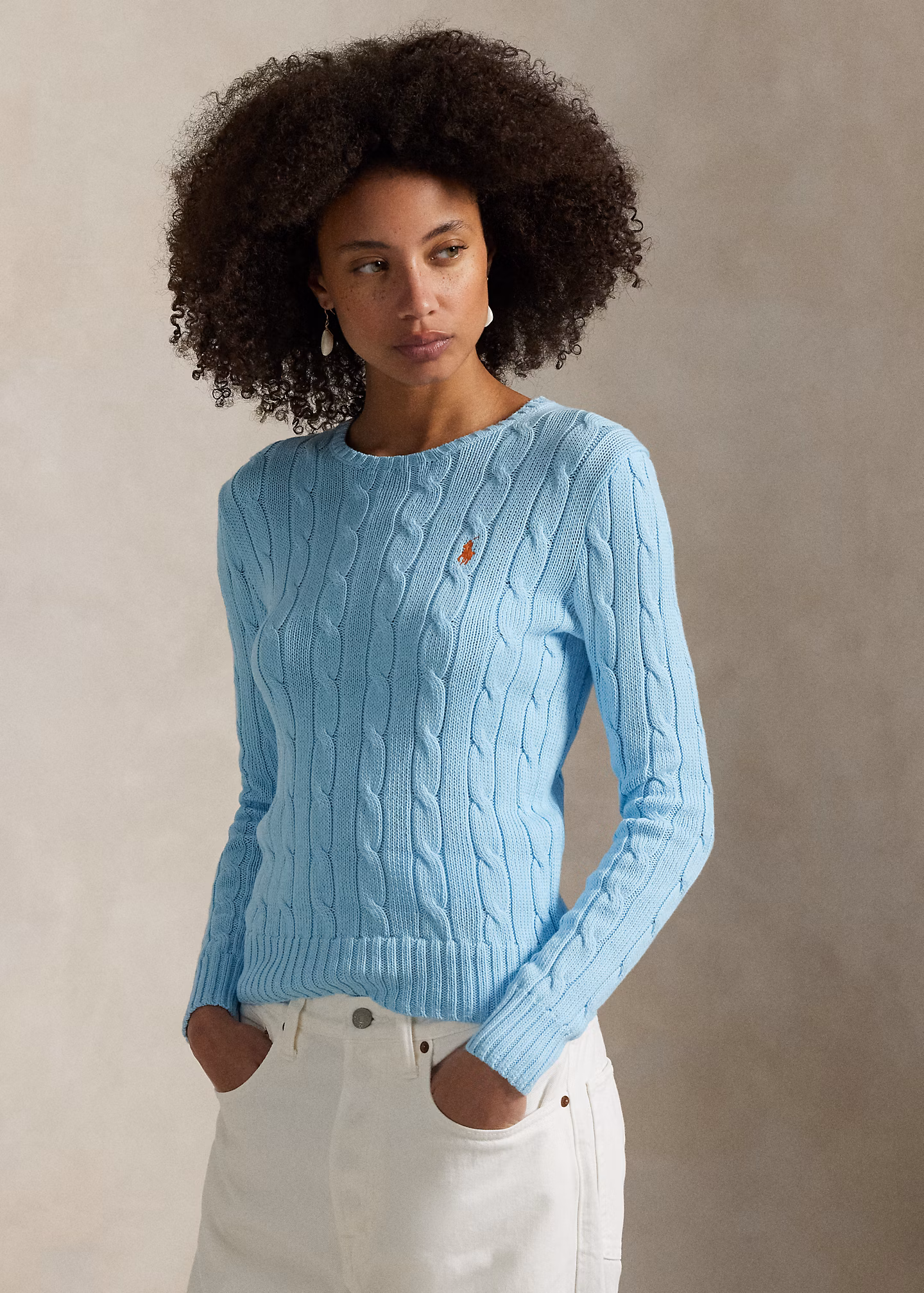 Baumwoll-Rundhalspullover mit Zopfmuster - RALPH LAUREN OUTLET