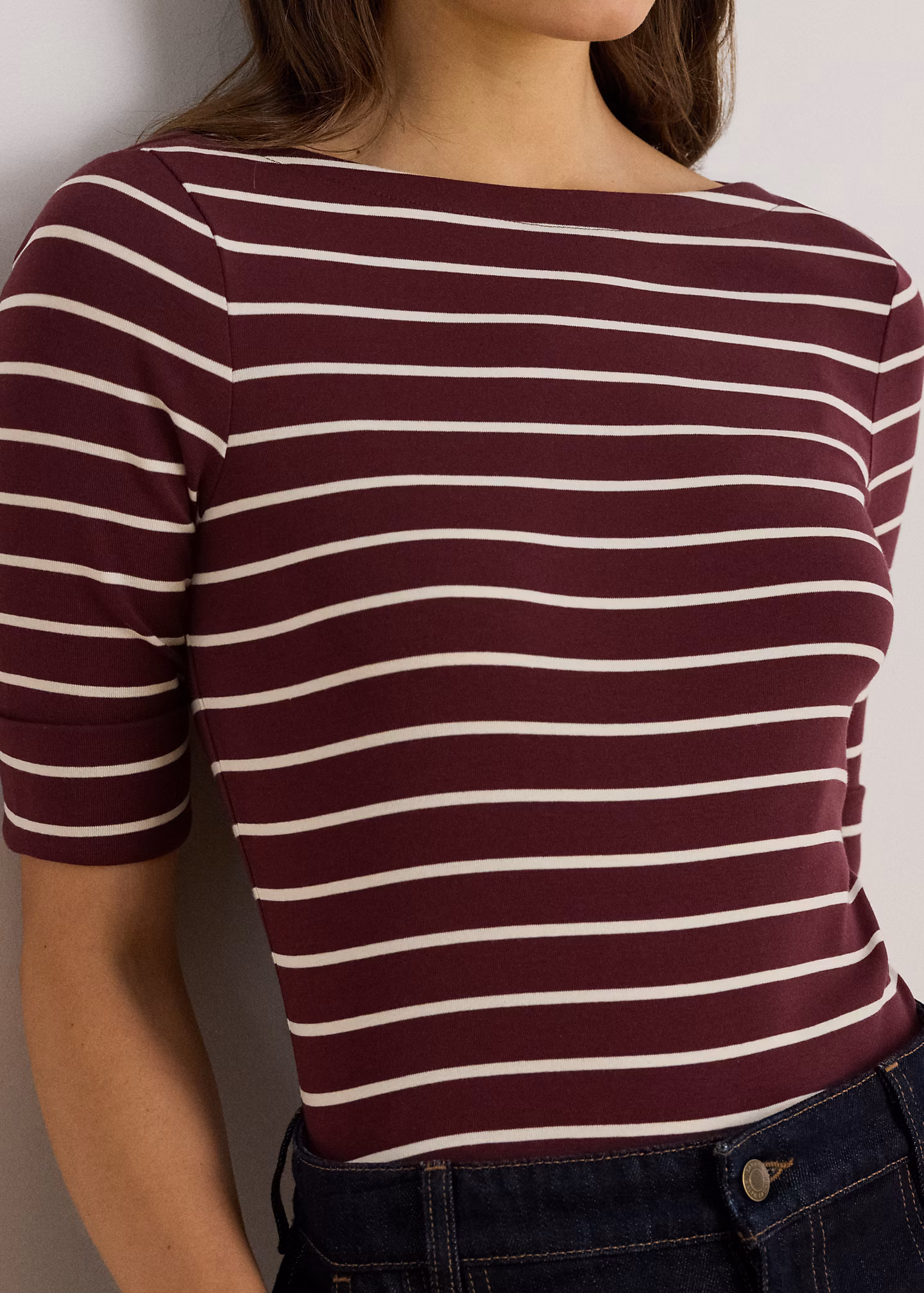 Baumwoll-T-Shirt mit U-Boot-Ausschnitt - RALPH LAUREN OUTLET