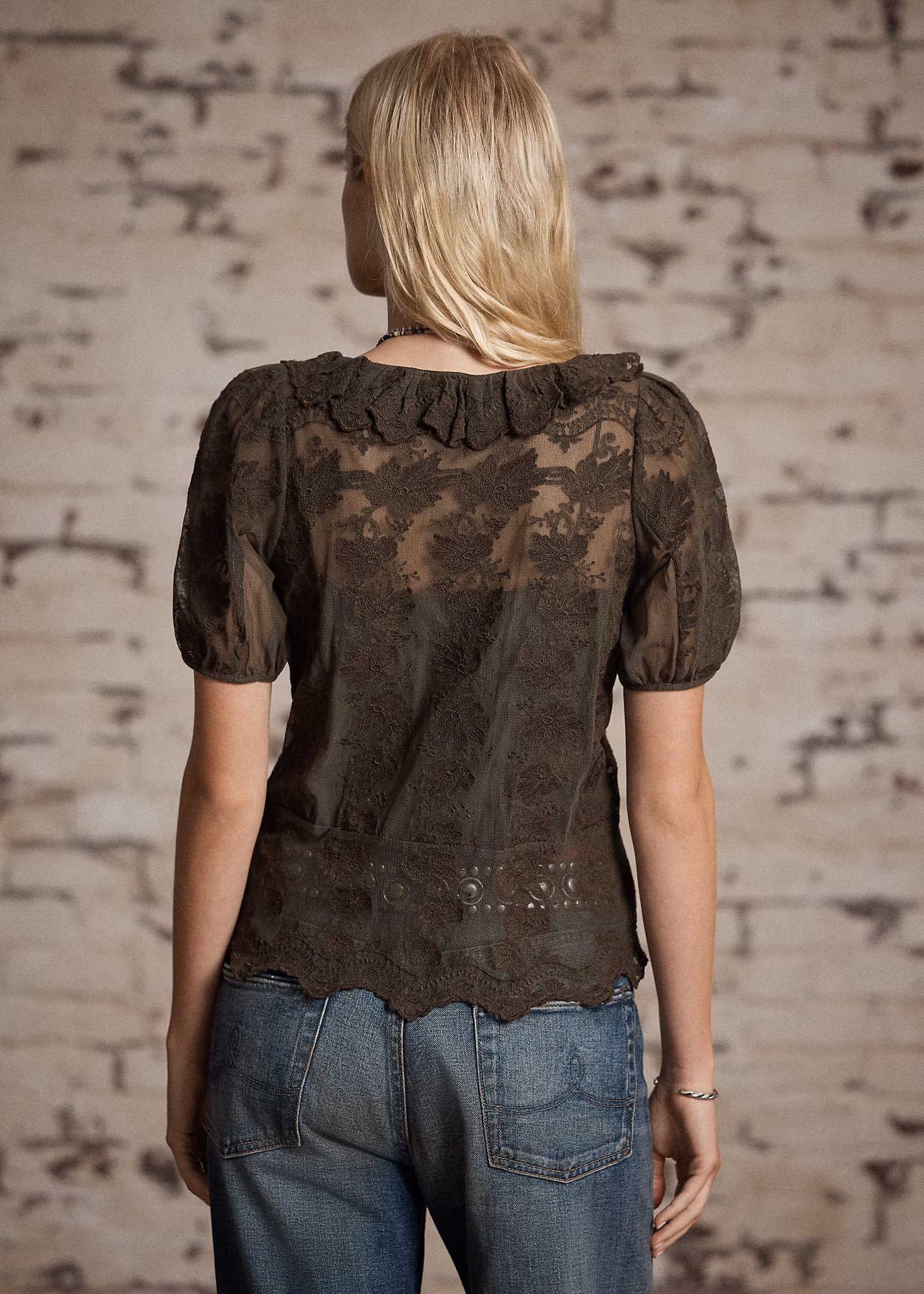 Bestickte Spitzenbluse mit Rüschenbesatz - RALPH LAUREN OUTLET