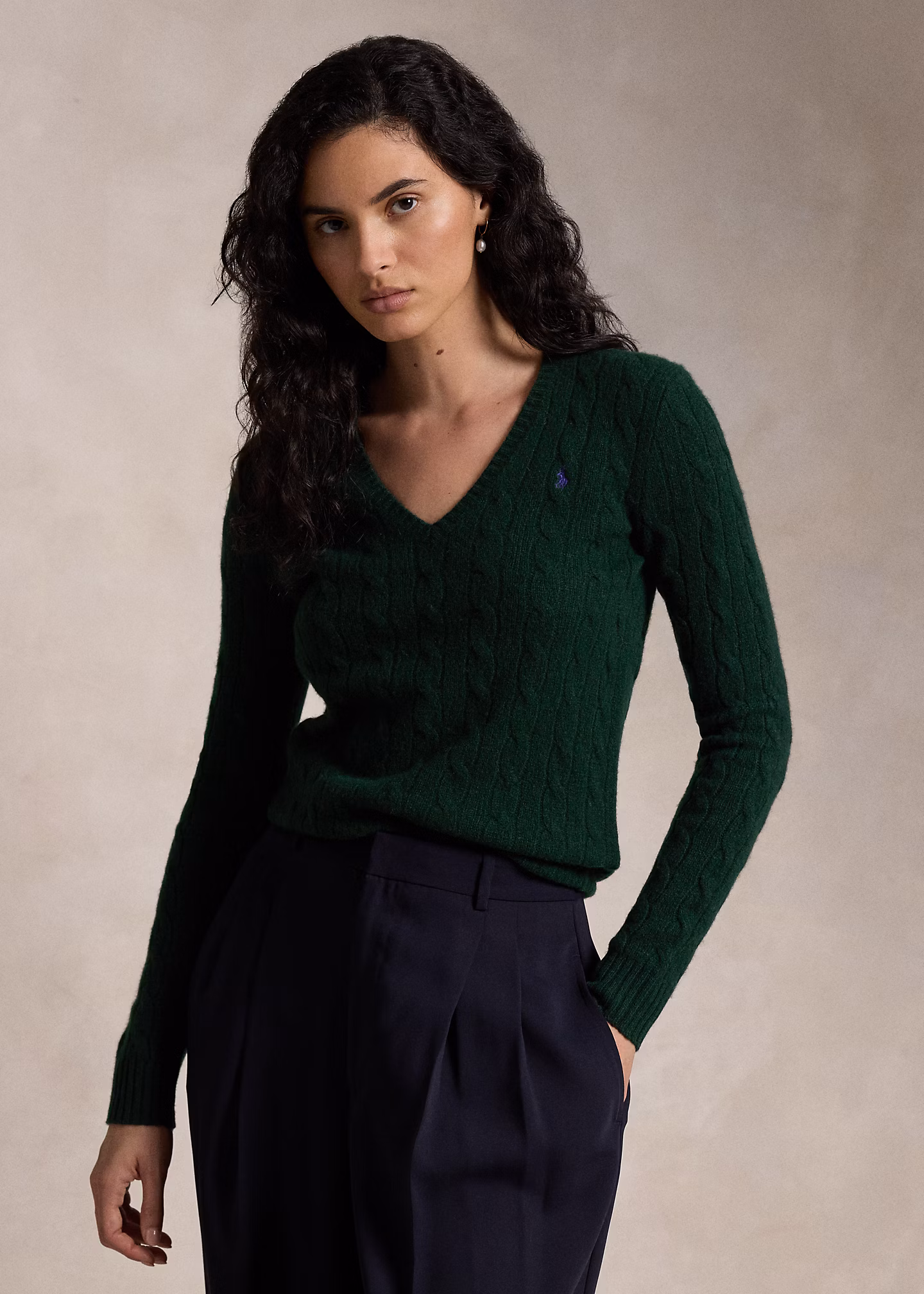 Pullover mit V-Ausschnitt und Zopfmuster - RALPH LAUREN OUTLET