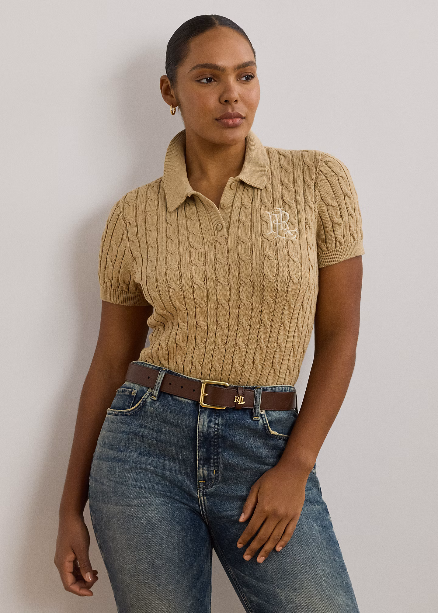 Polo-Pullover mit Zopfmuster - RALPH LAUREN OUTLET