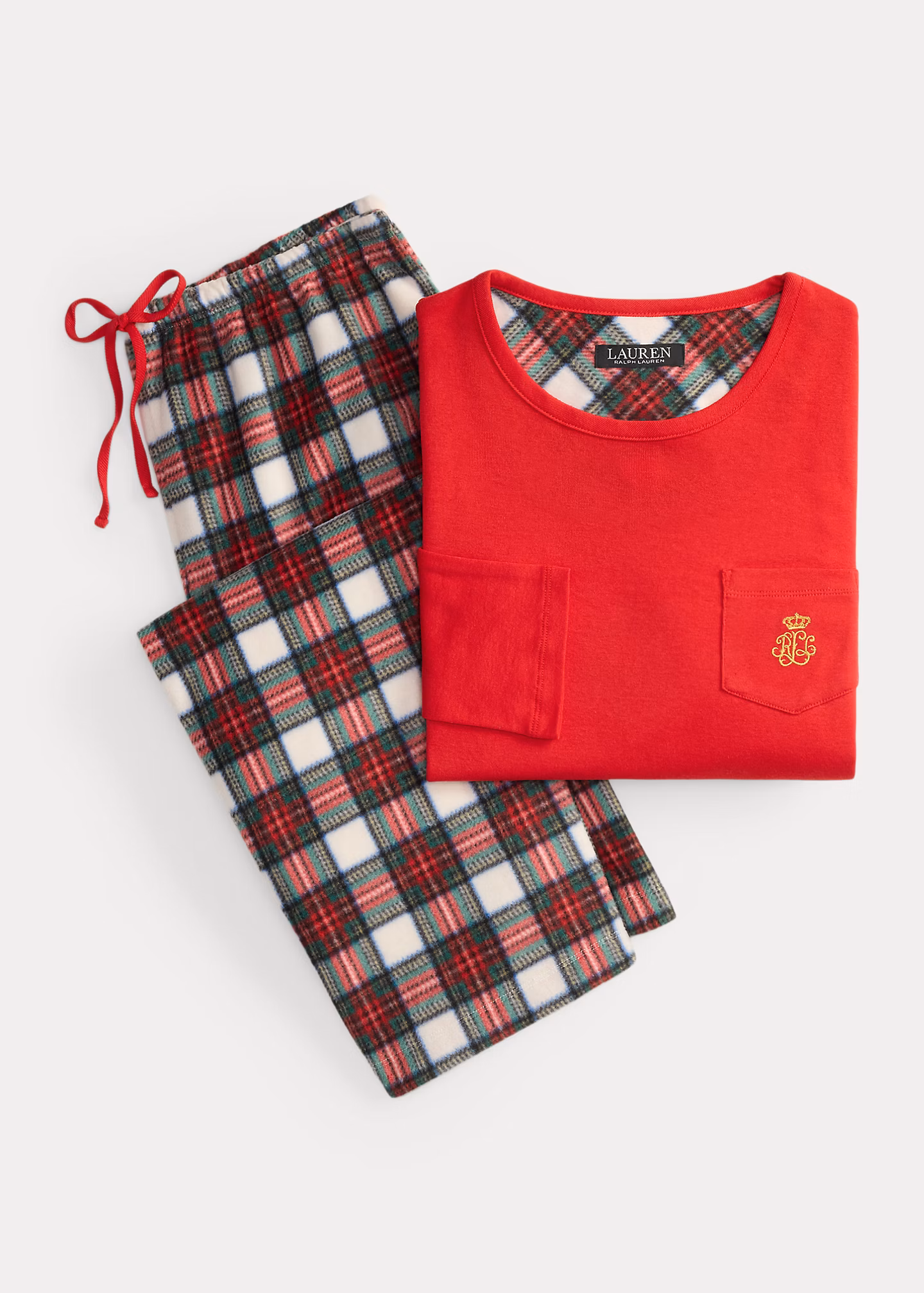 Kariertes Fleece-Rippenstrick-Pyjamaset - RALPH LAUREN OUTLET