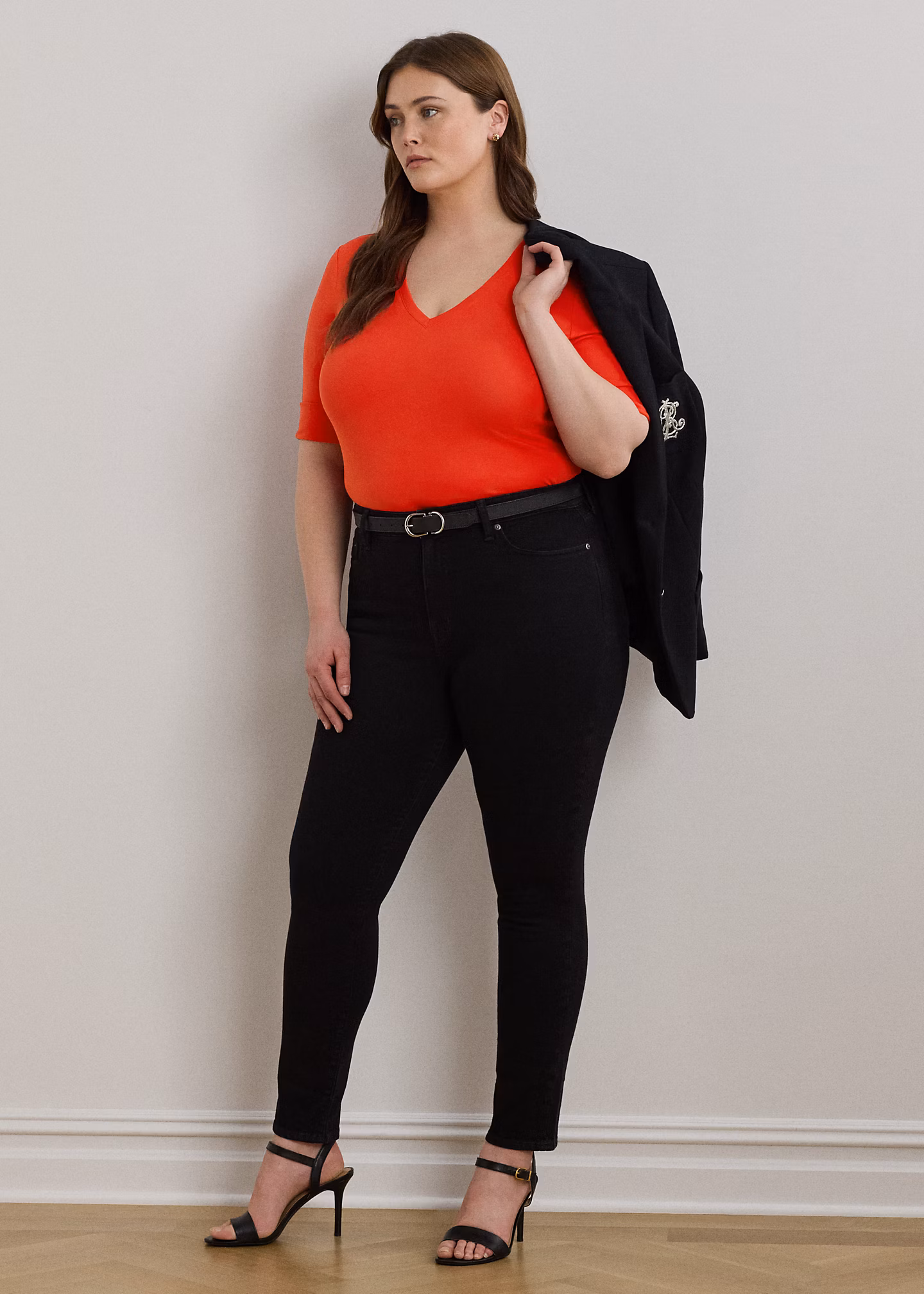 Baumwollstretch-T-Shirt mit V-Ausschnitt - RALPH LAUREN OUTLET