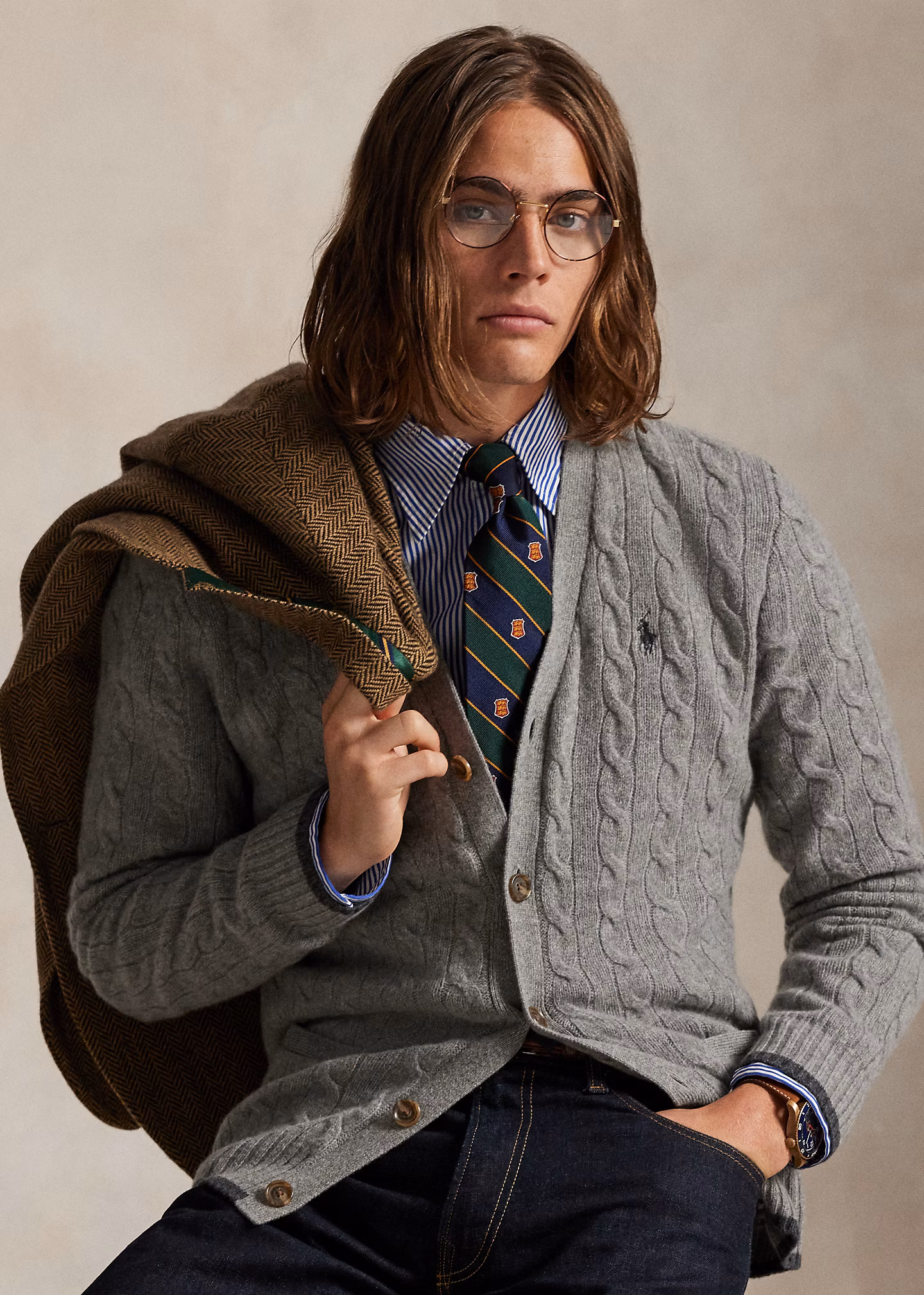 Woll-Kaschmir-Strickjacke mit Zopfmuster - RALPH LAUREN OUTLET