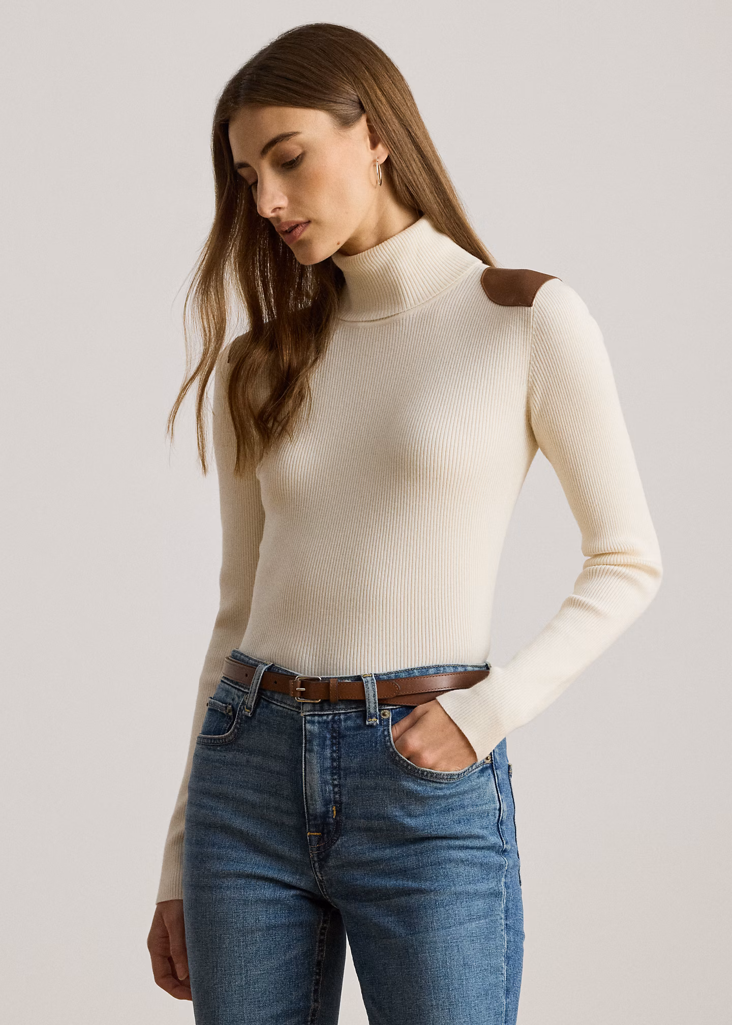 Rollkragenpullover mit Kunstlederbesatz - RALPH LAUREN OUTLET