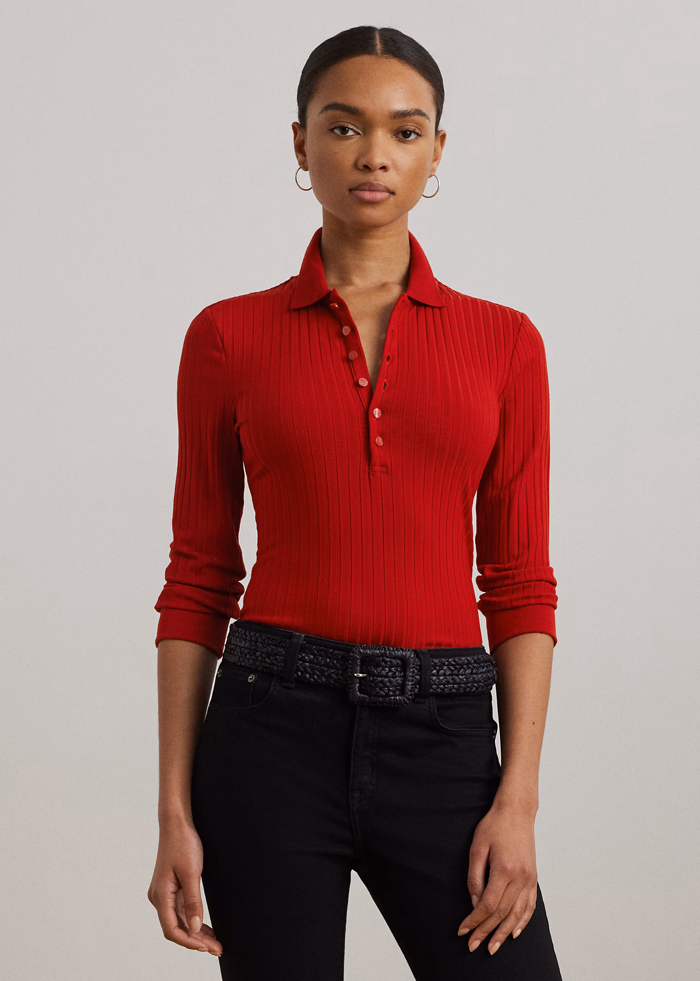 Geripptes Poloshirt mit 3/4-Ärmeln - RALPH LAUREN OUTLET