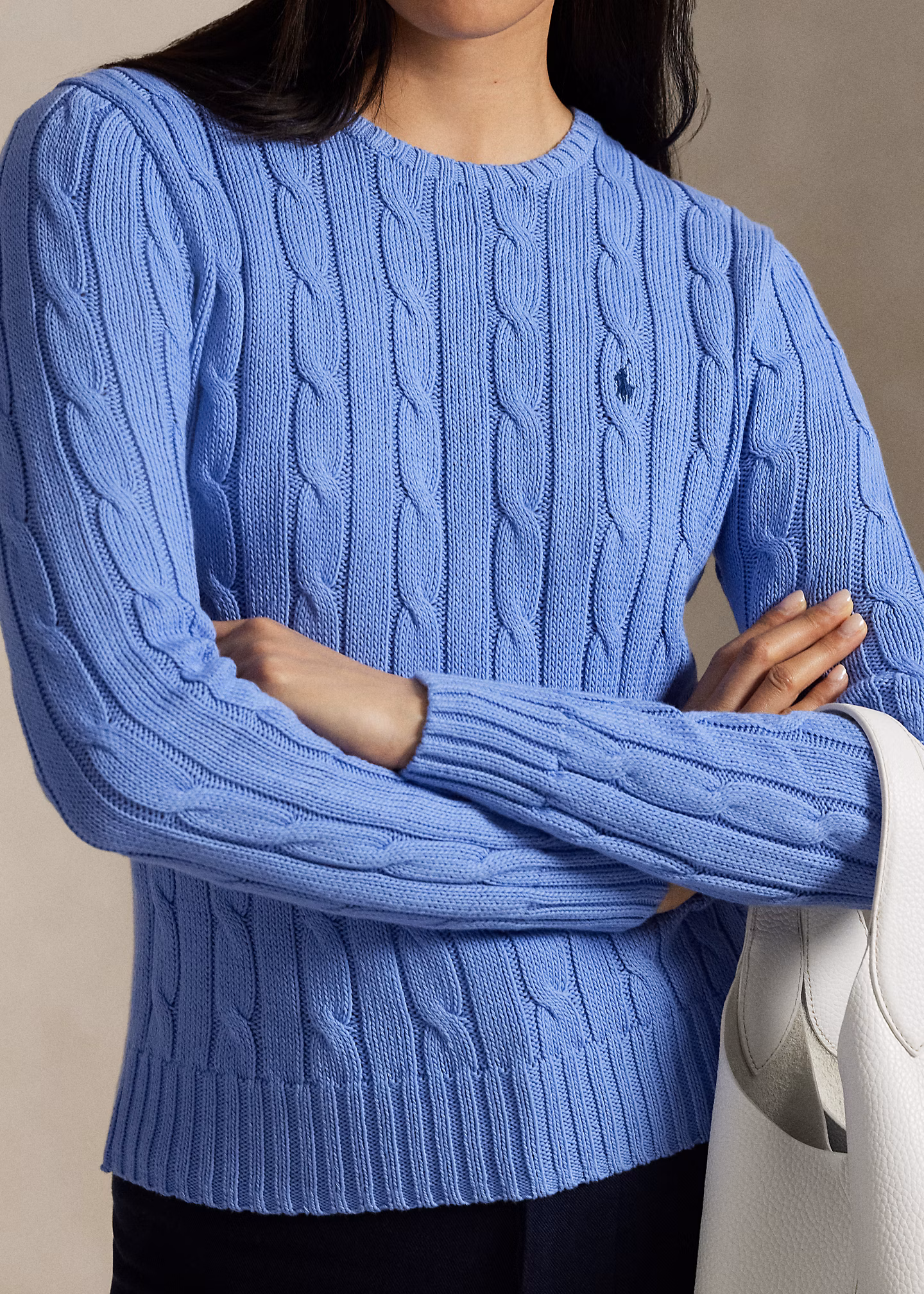 Baumwoll-Rundhalspullover mit Zopfmuster - RALPH LAUREN OUTLET