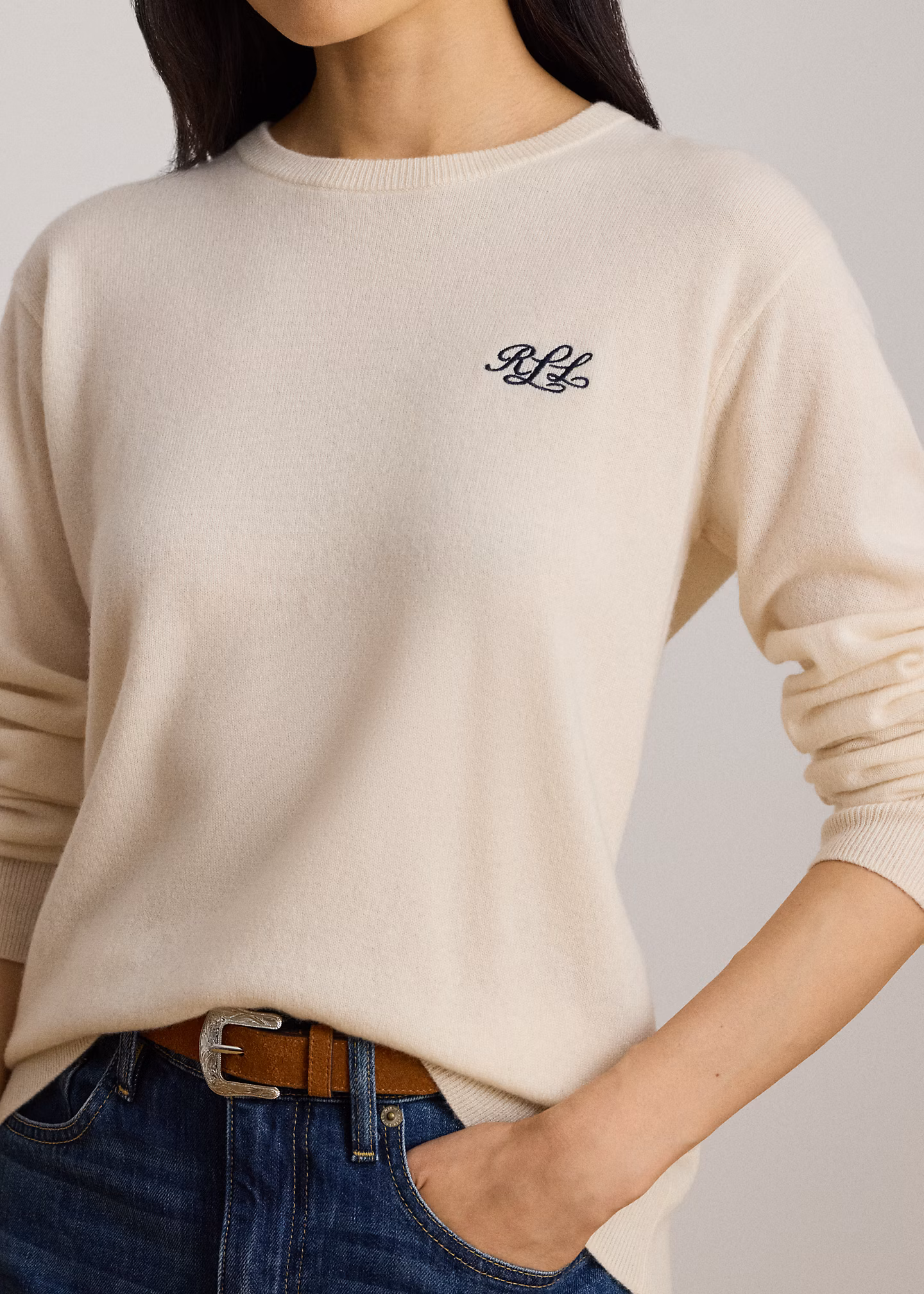 Bestickter Rundhalspullover aus Kaschmir - RALPH LAUREN OUTLET