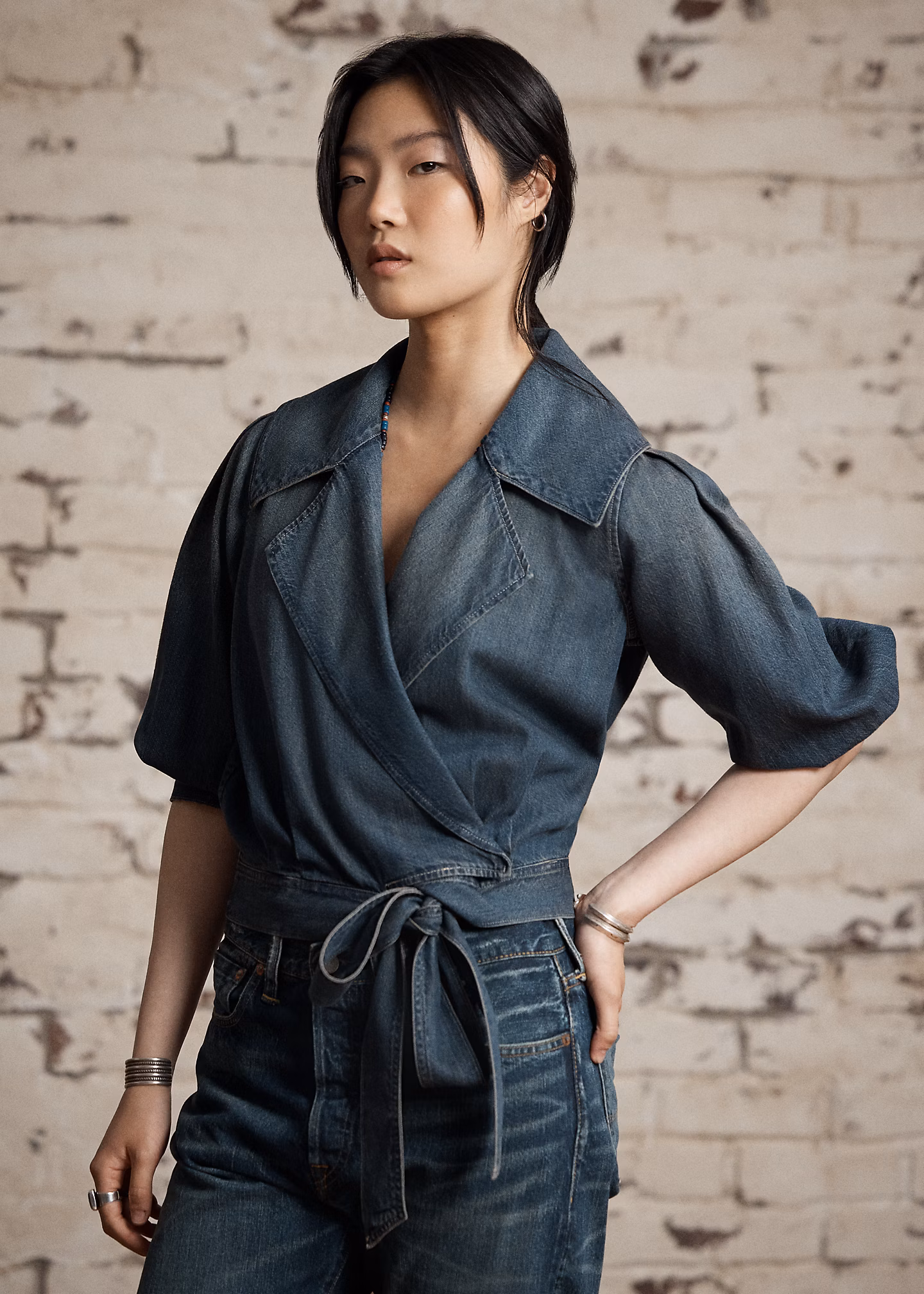 Denim-Wickelbluse in Indigo - RALPH LAUREN OUTLET