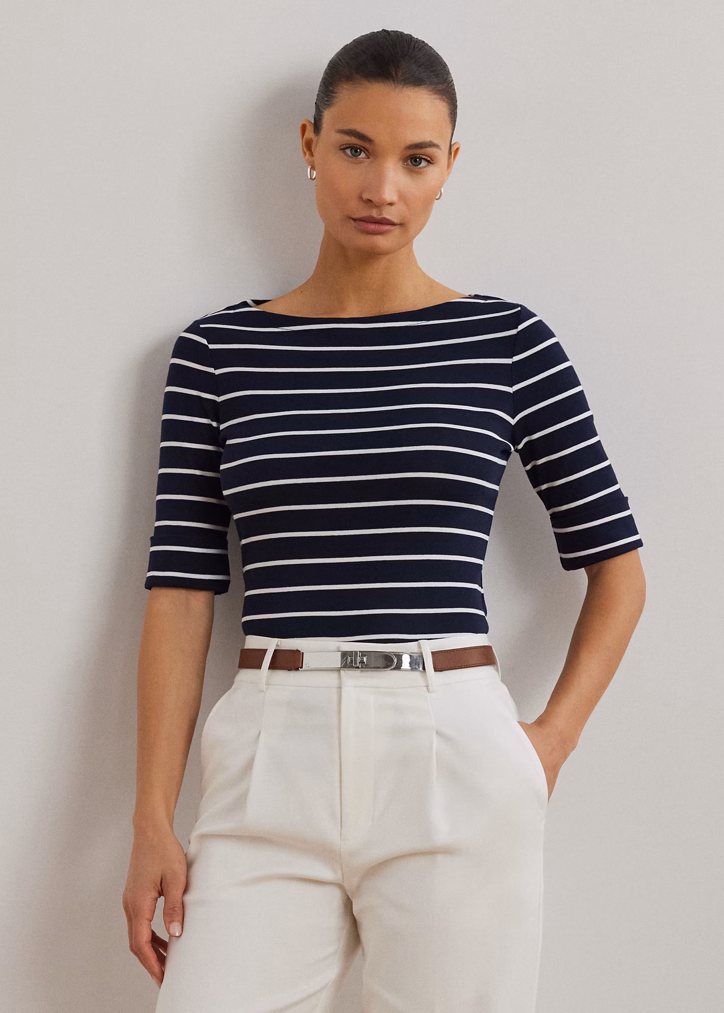 Baumwoll-T-Shirt mit U-Boot-Ausschnitt - RALPH LAUREN OUTLET