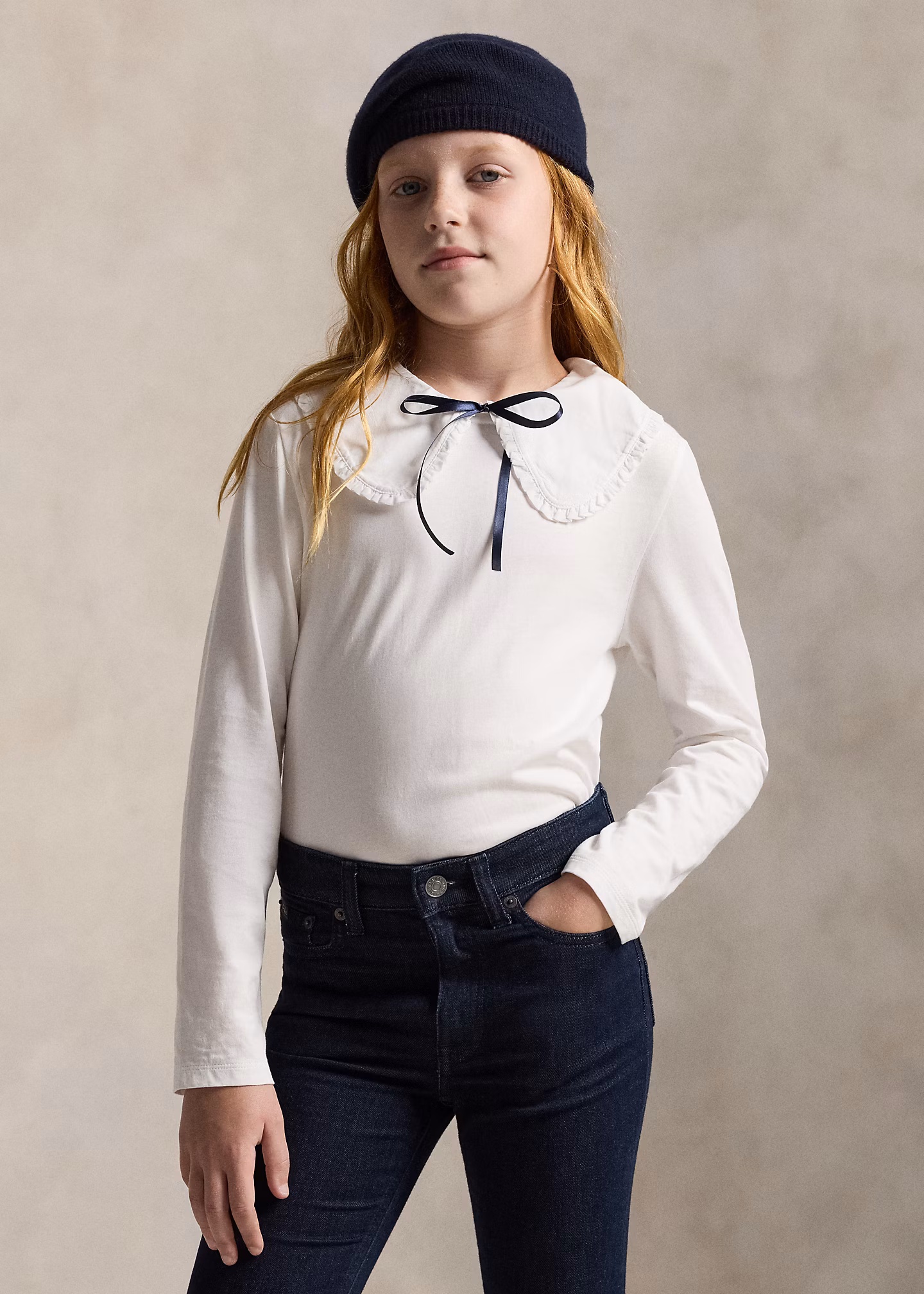 Baumwolljersey-T-Shirt mit Rüschen - RALPH LAUREN OUTLET