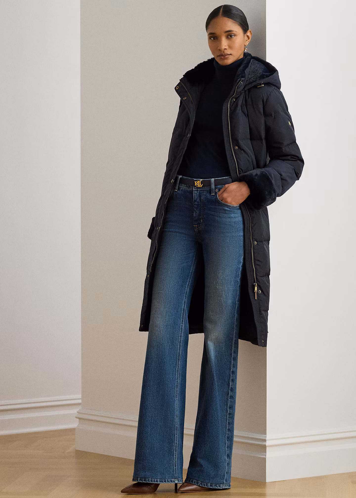 Daunenmantel mit Kapuze und Kunstpelz - RALPH LAUREN OUTLET