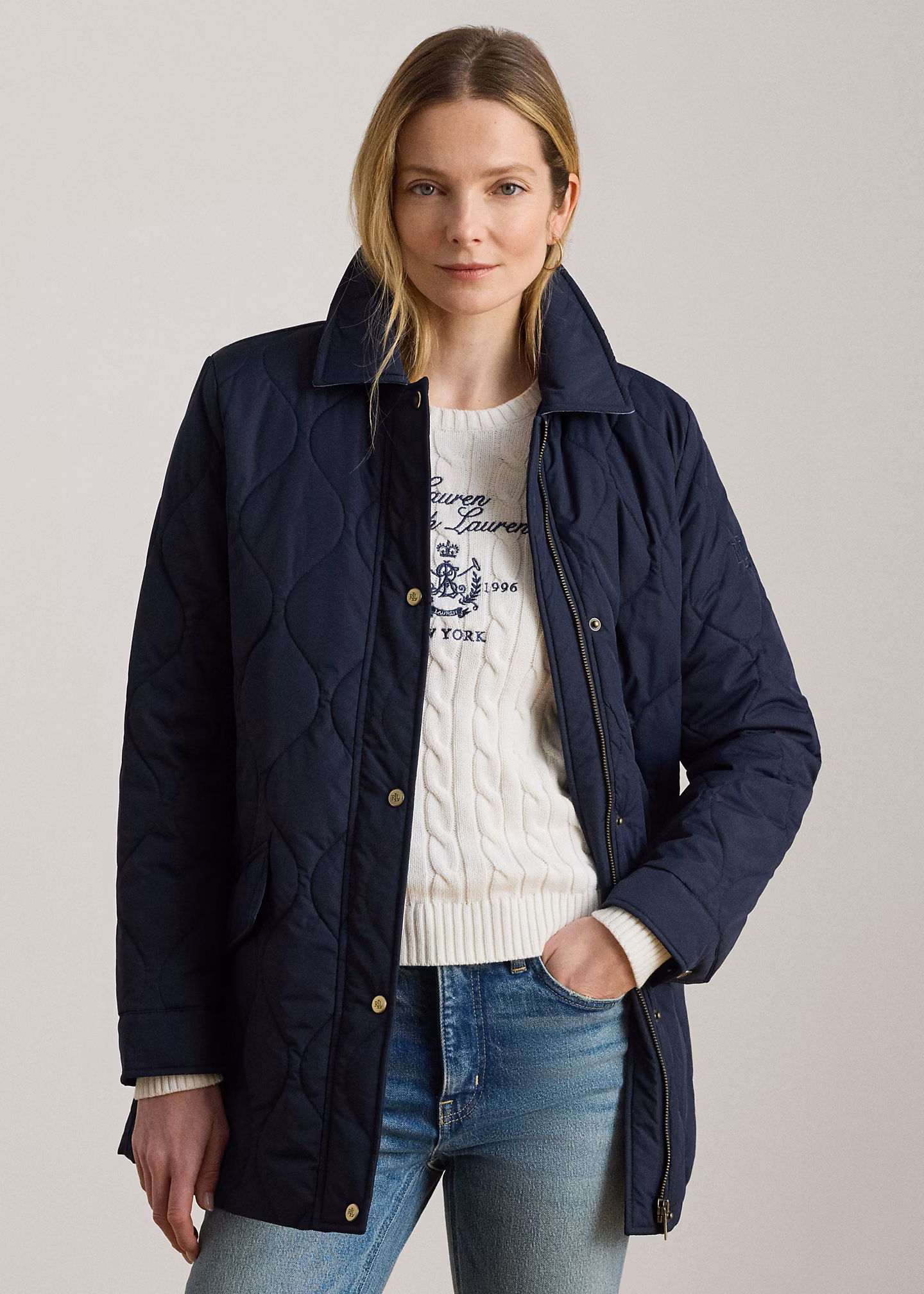 Steppjacke mit Denim-Besatz - RALPH LAUREN OUTLET