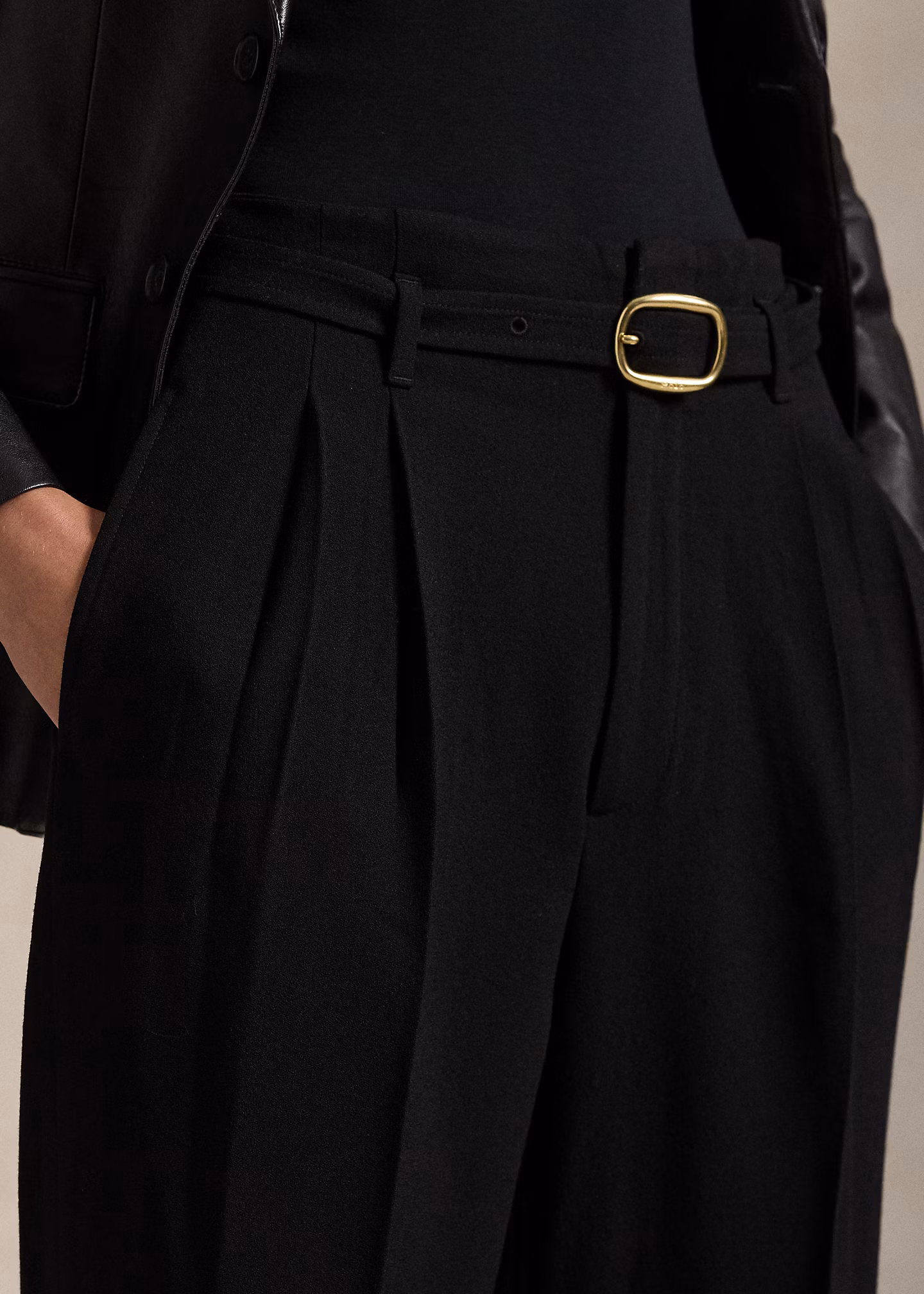 Belted Wool Pleated Tapered Pant - RALPH LAUREN OUTLET