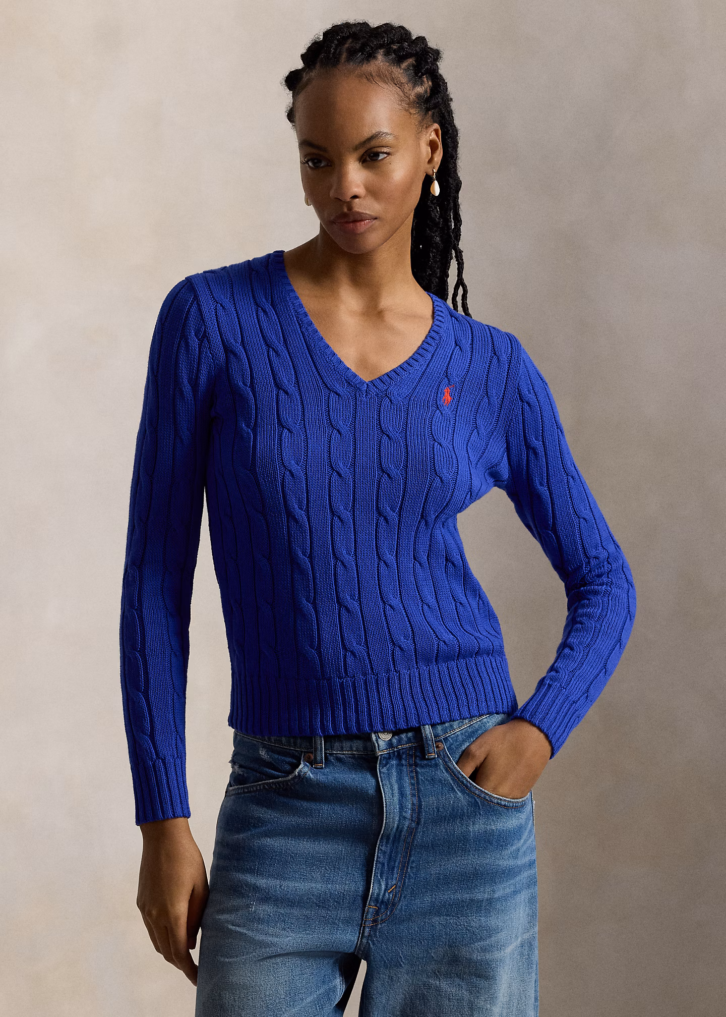 Zopfmusterpullover mit V-Ausschnitt - RALPH LAUREN OUTLET