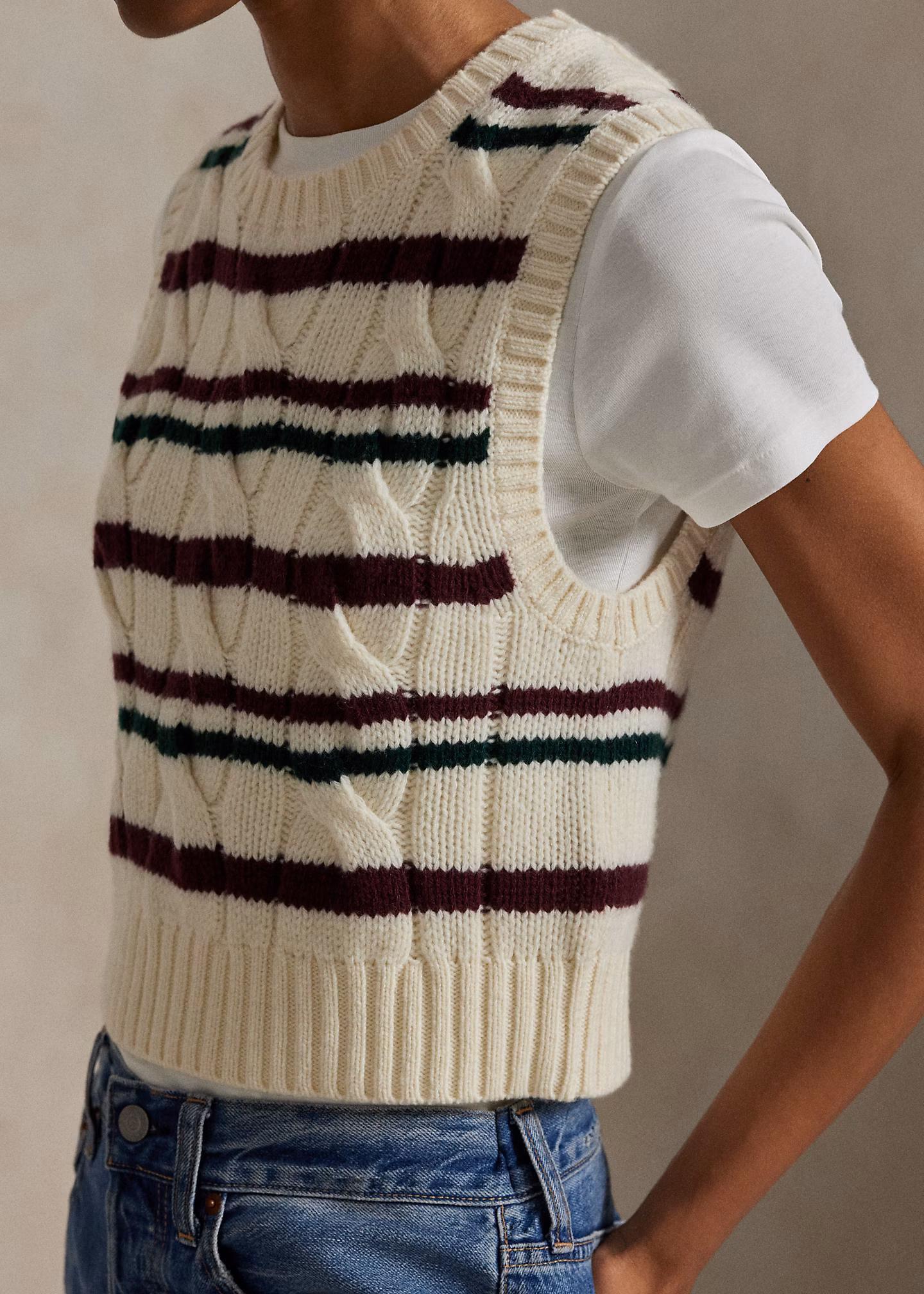 Woll-Kaschmir-Pullunder mit Zopfmuster - RALPH LAUREN OUTLET