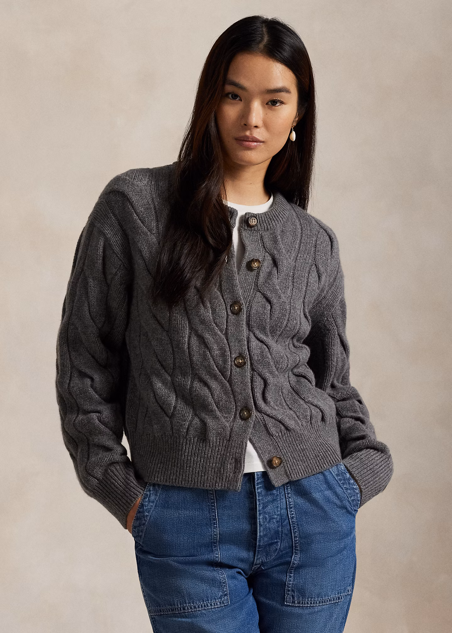 Woll-Kaschmir-Cardigan mit Zopfmuster - RALPH LAUREN OUTLET