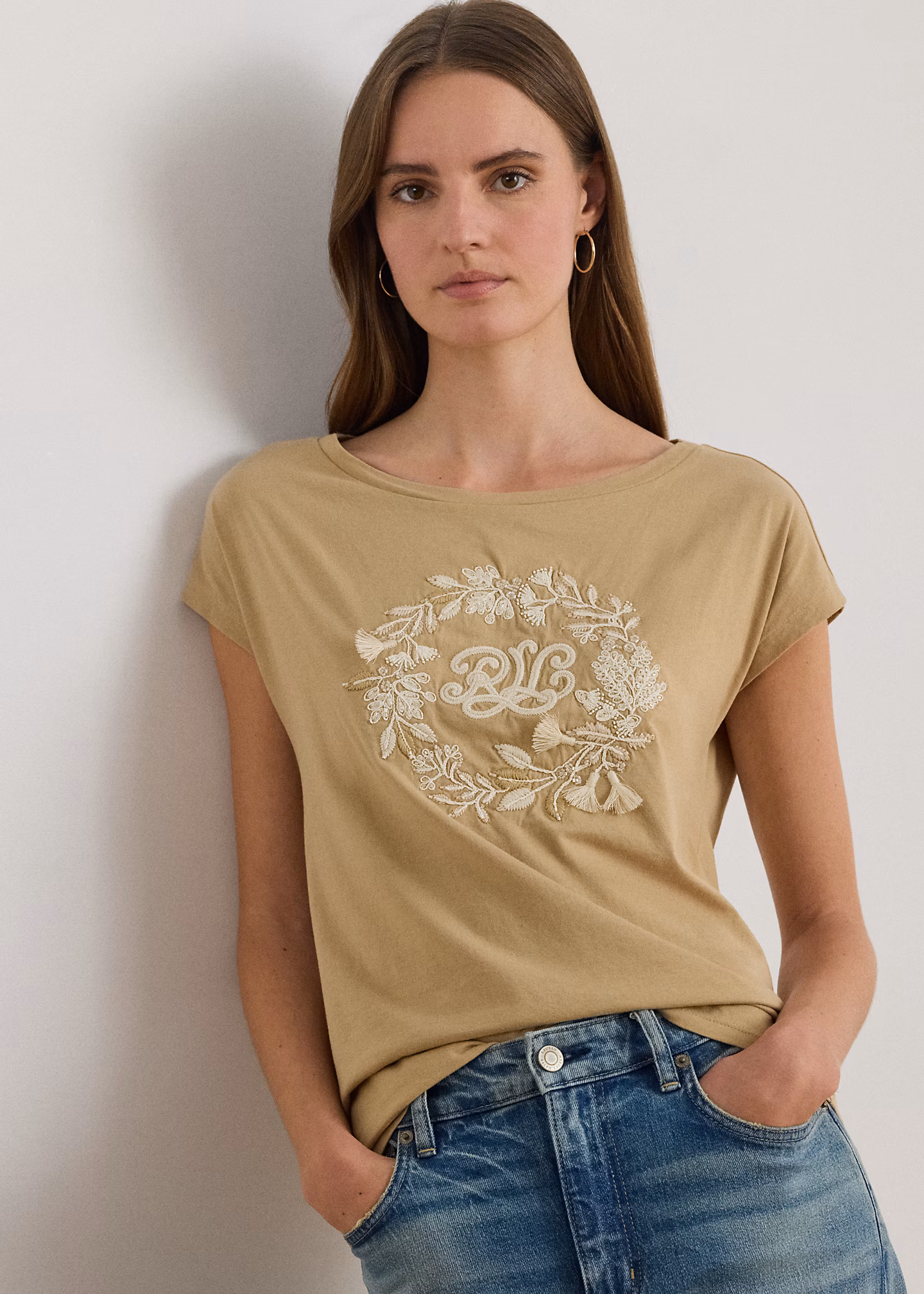 Baumwolljersey-T-Shirt mit Logostickerei - RALPH LAUREN OUTLET