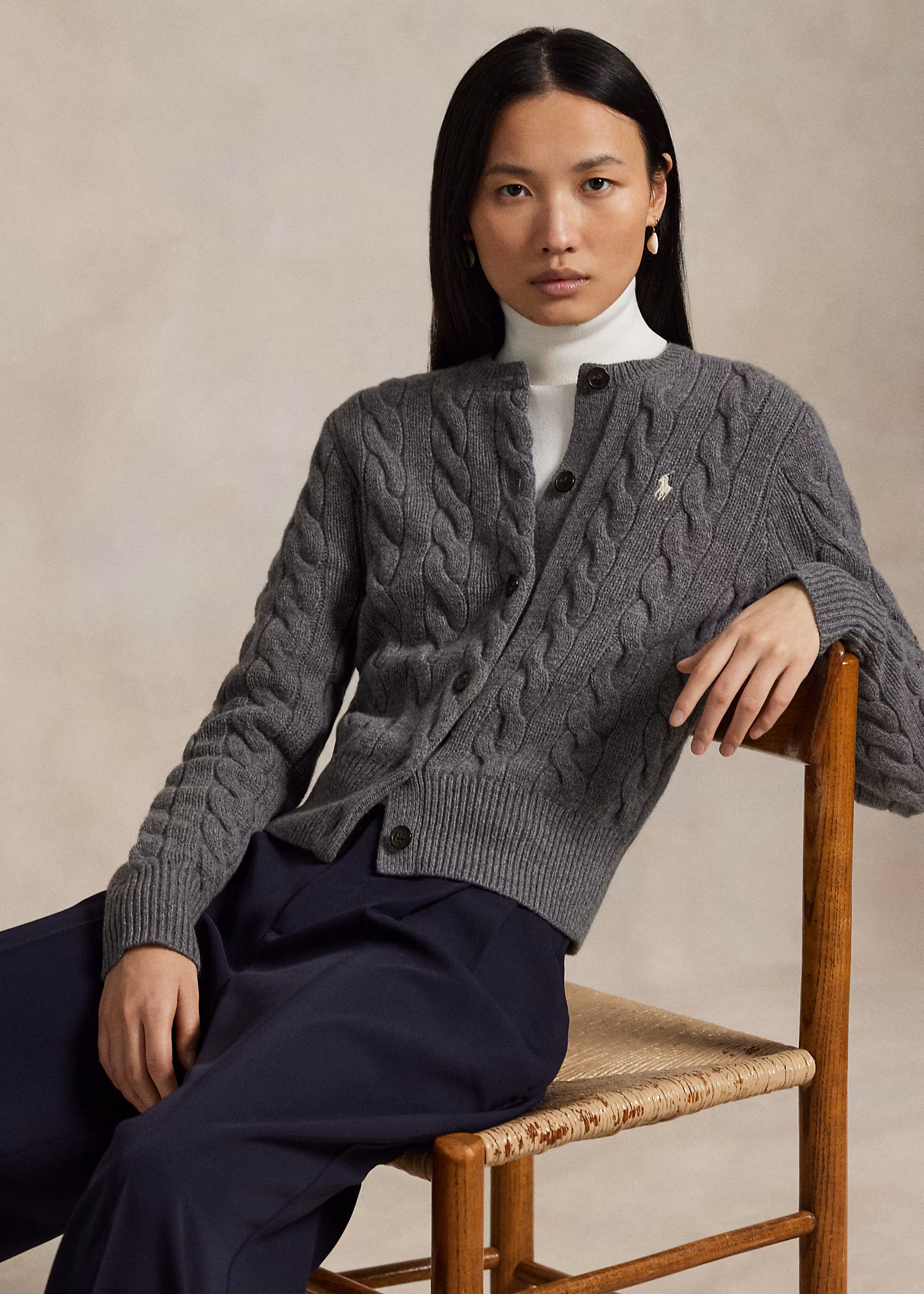 Woll-Kaschmirstrickjacke mit Zopfmuster - RALPH LAUREN OUTLET