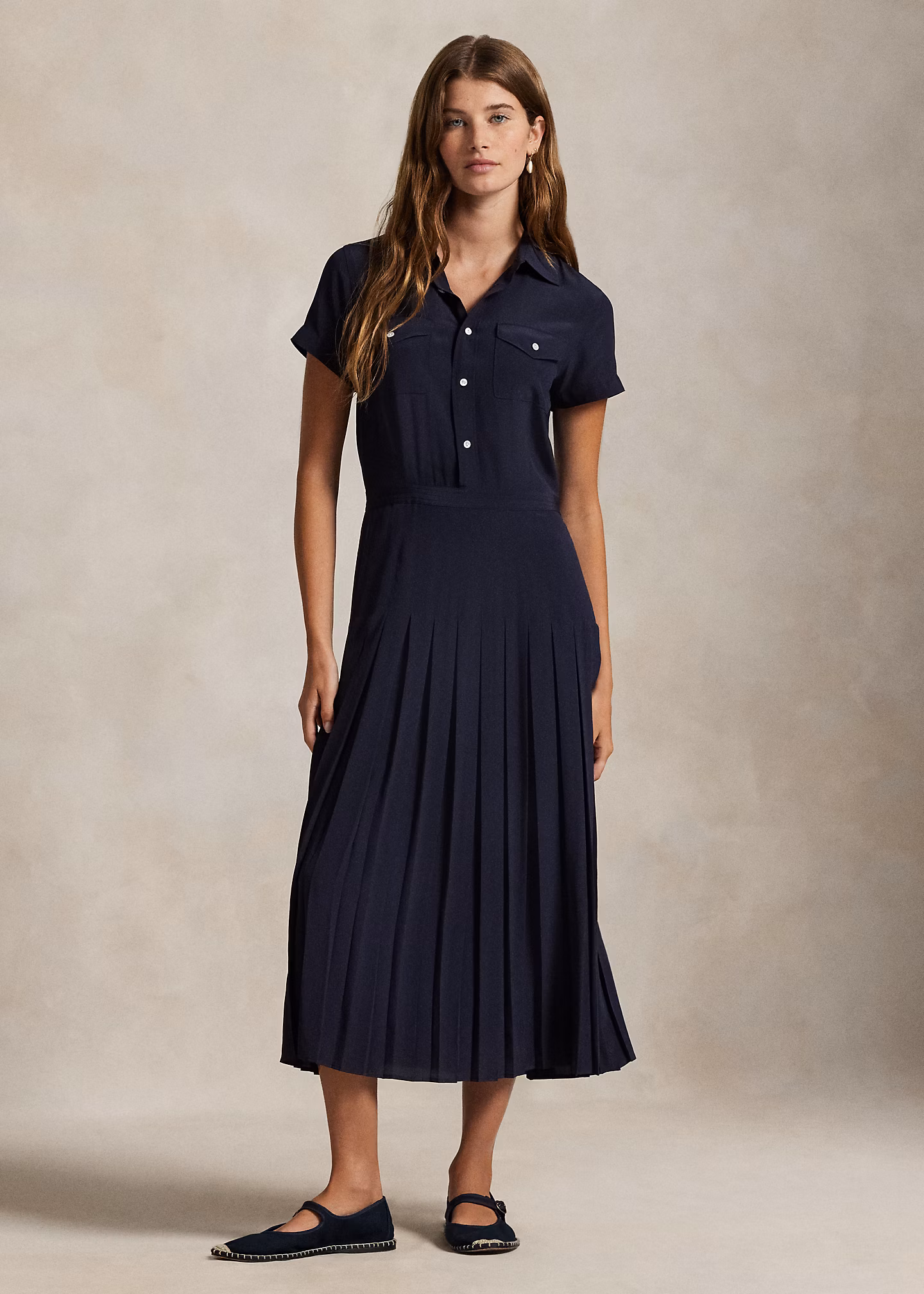 Seidencrêpe-Hemdkleid mit Faltenrock - RALPH LAUREN OUTLET