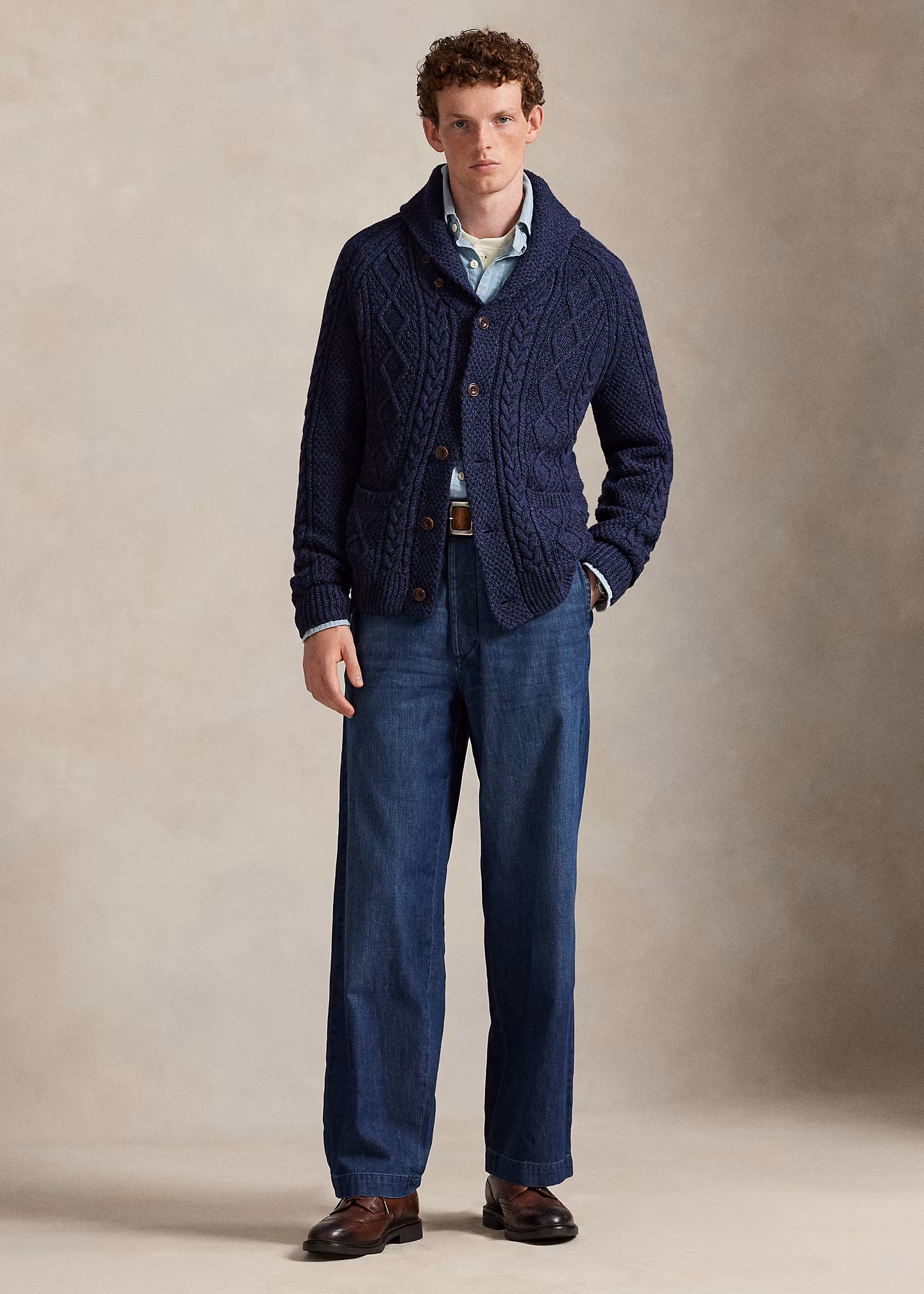 Aran-Baumwollstrickjacke mit Schalkragen - RALPH LAUREN OUTLET