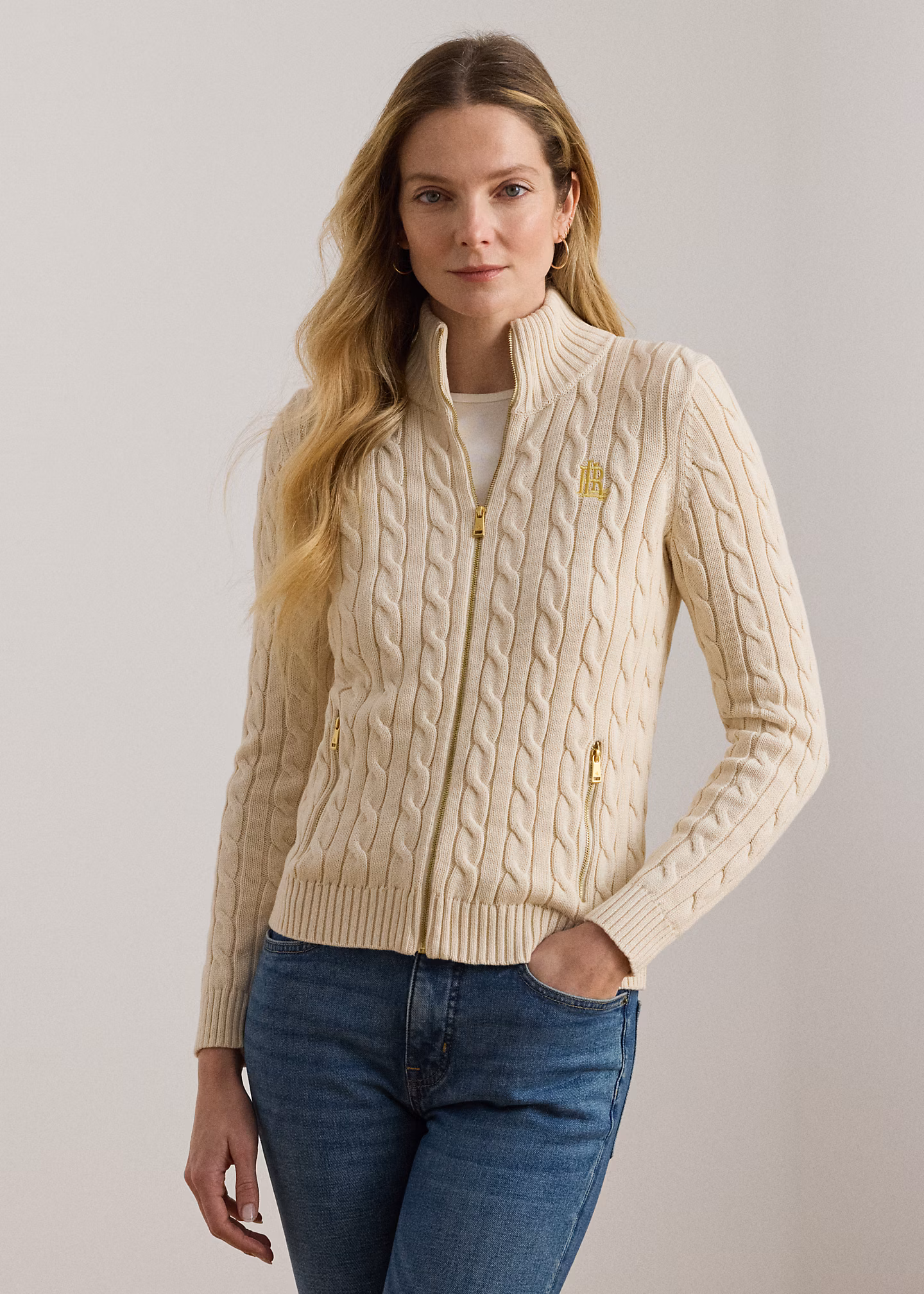 Jacke mit Zopfmuster und Reißverschluss - RALPH LAUREN OUTLET