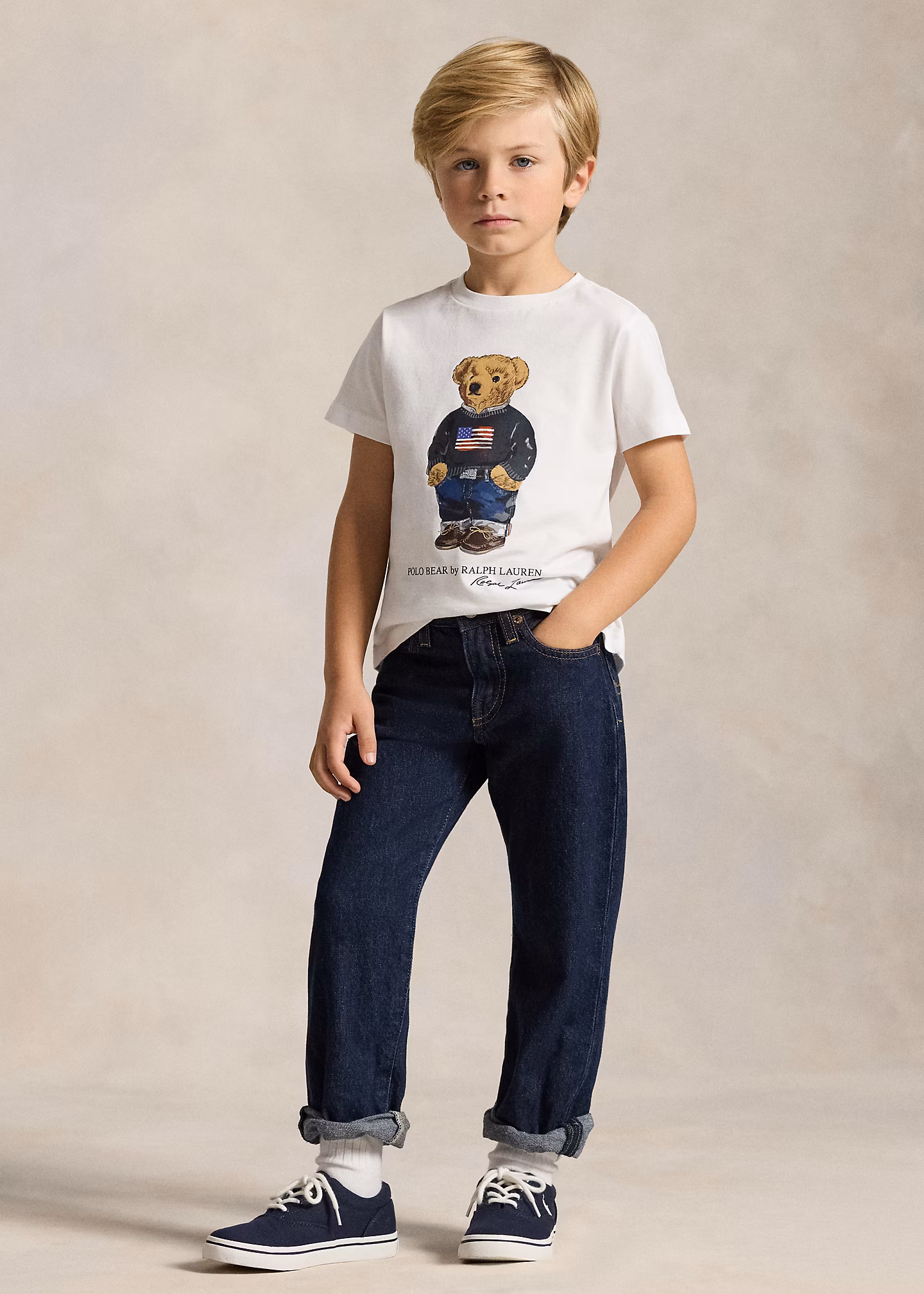 Baumwolljersey-T-Shirt mit Polo Bear - RALPH LAUREN OUTLET