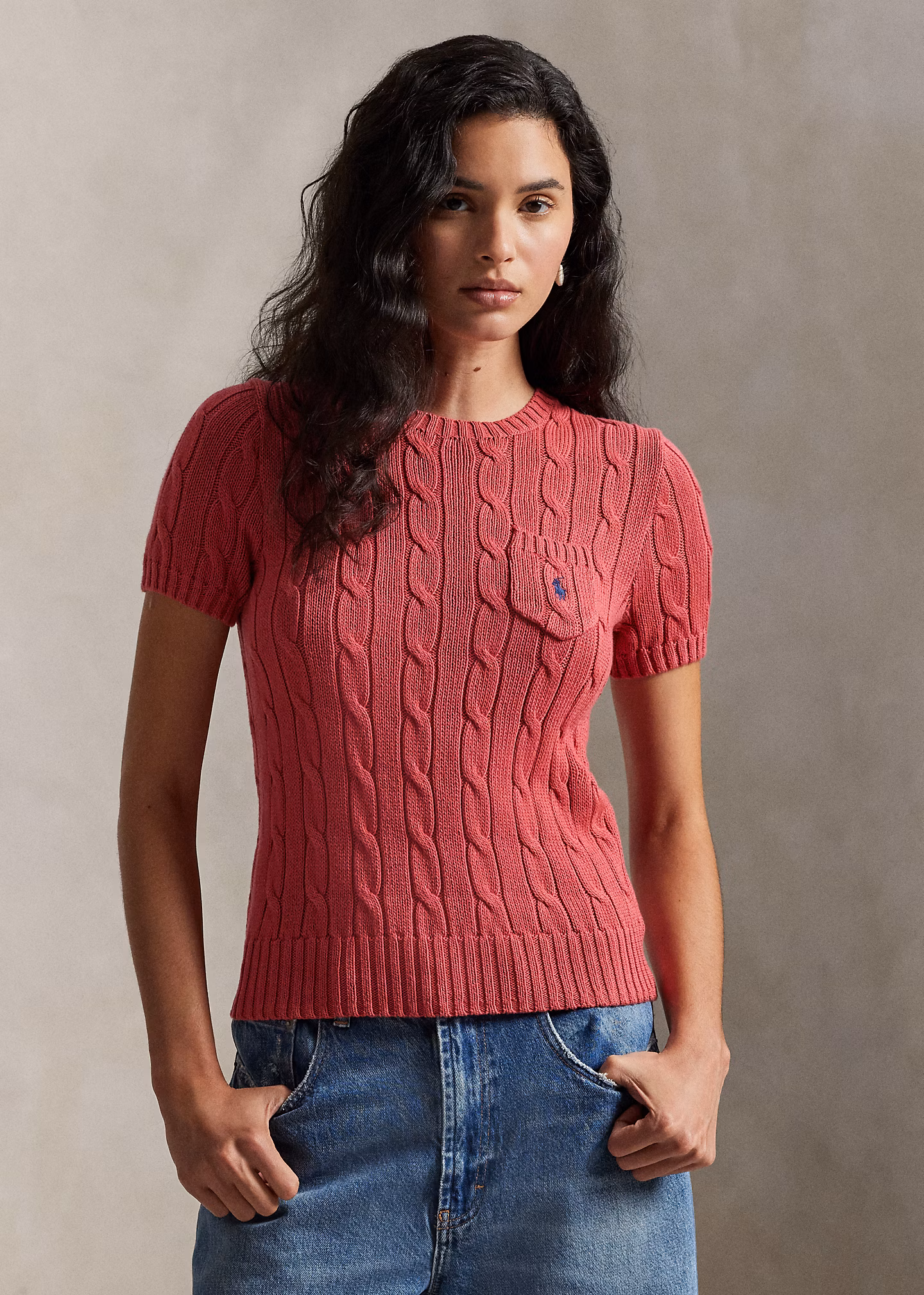 Kurzarmpullover mit Zopfmuster - RALPH LAUREN OUTLET