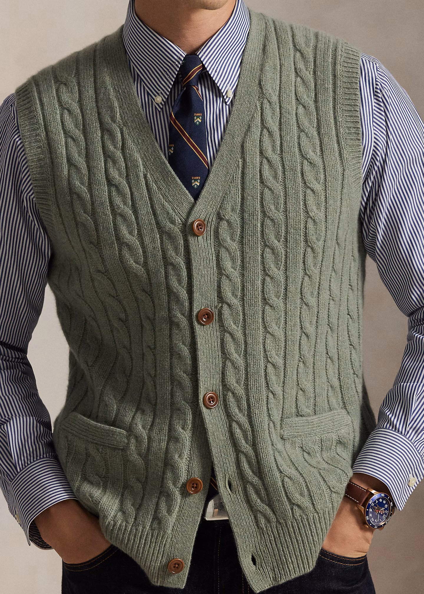 Woll-Kaschmir-Pullunder mit Zopfmuster - RALPH LAUREN OUTLET