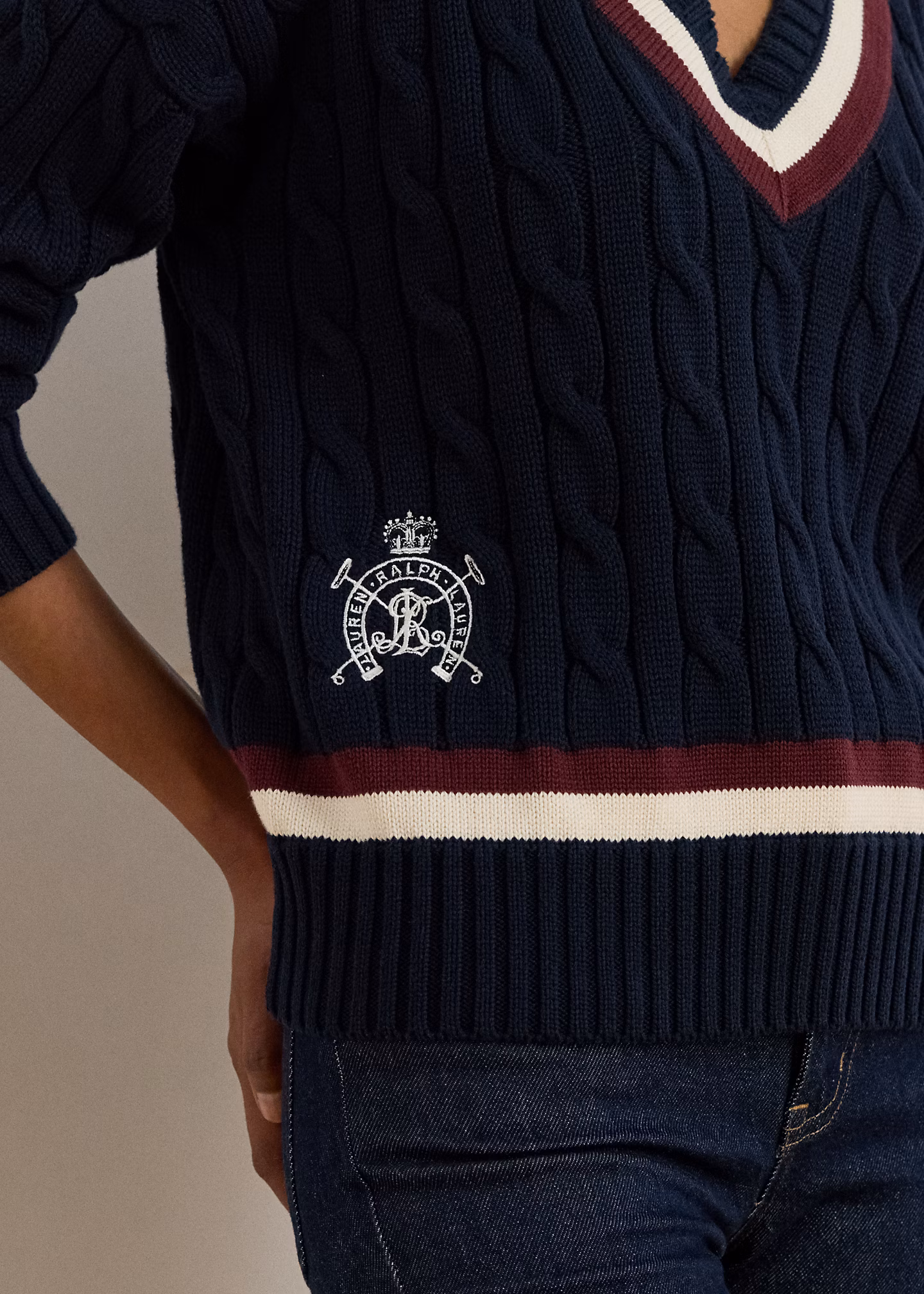Baumwoll-Cricketpullover mit Zopfmuster - RALPH LAUREN OUTLET