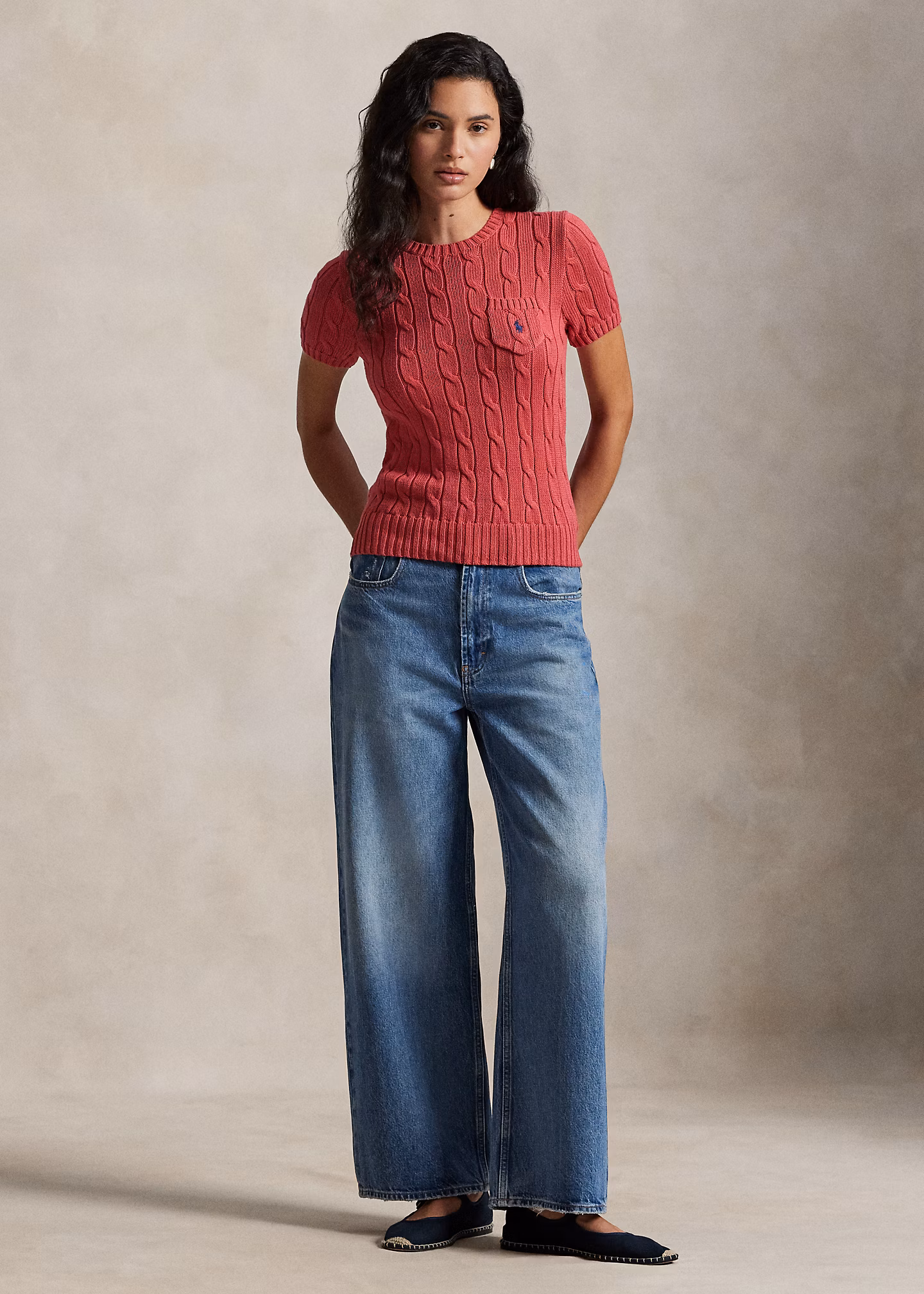 Kurzarmpullover mit Zopfmuster - RALPH LAUREN OUTLET