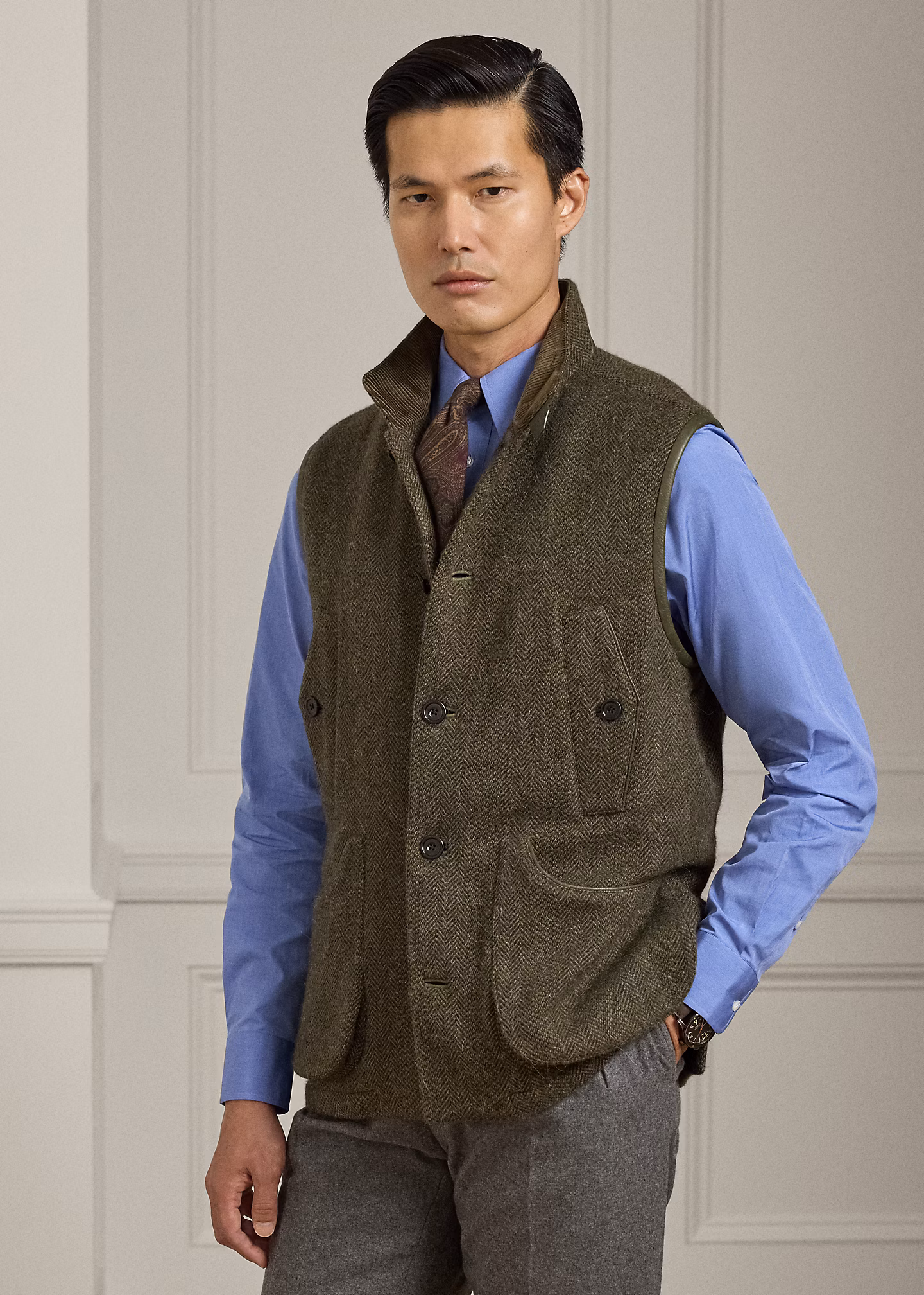 Woll-Kaschmir-Weste mit Fischgratmuster - RALPH LAUREN OUTLET