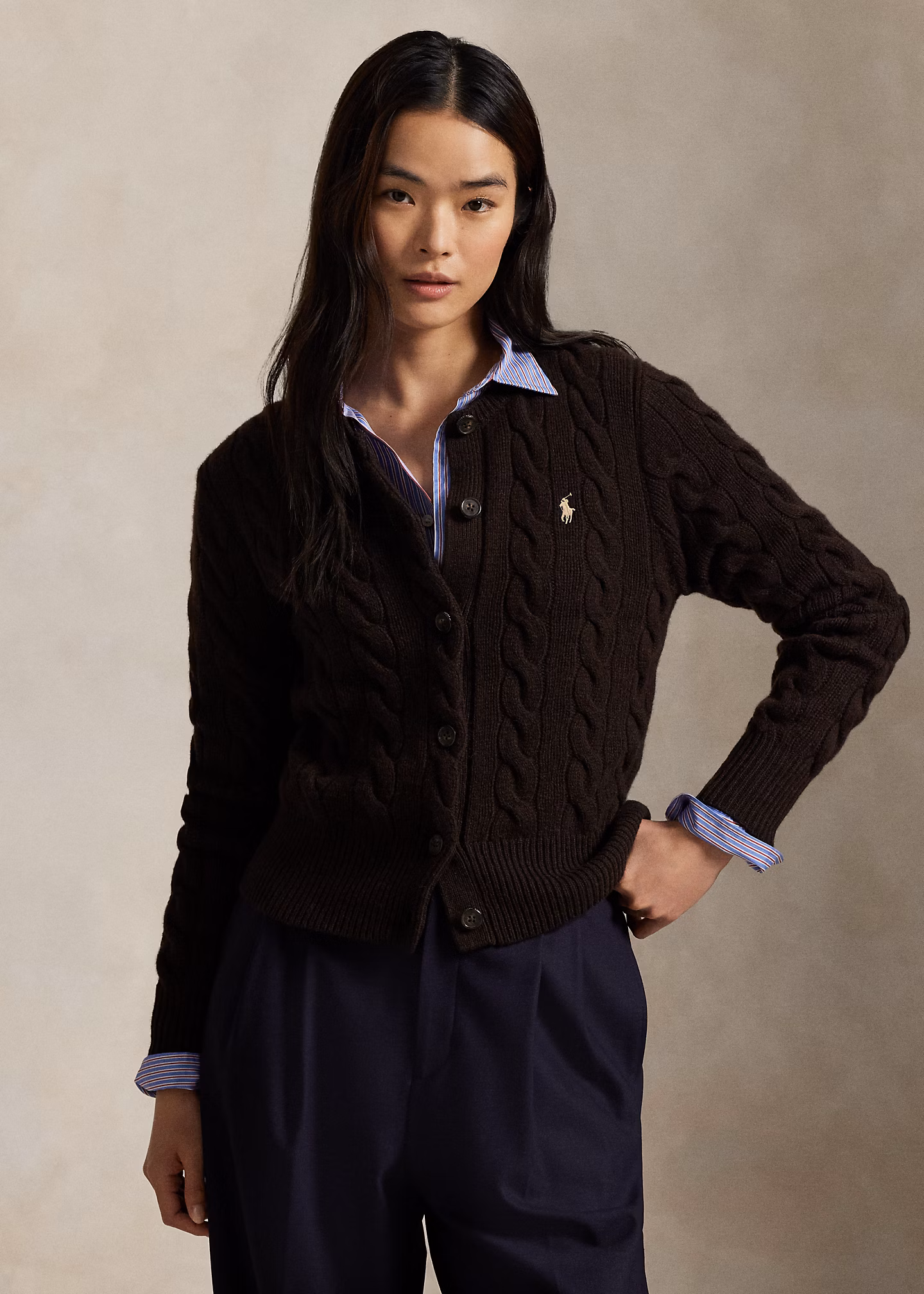 Woll-Kaschmirstrickjacke mit Zopfmuster - RALPH LAUREN OUTLET