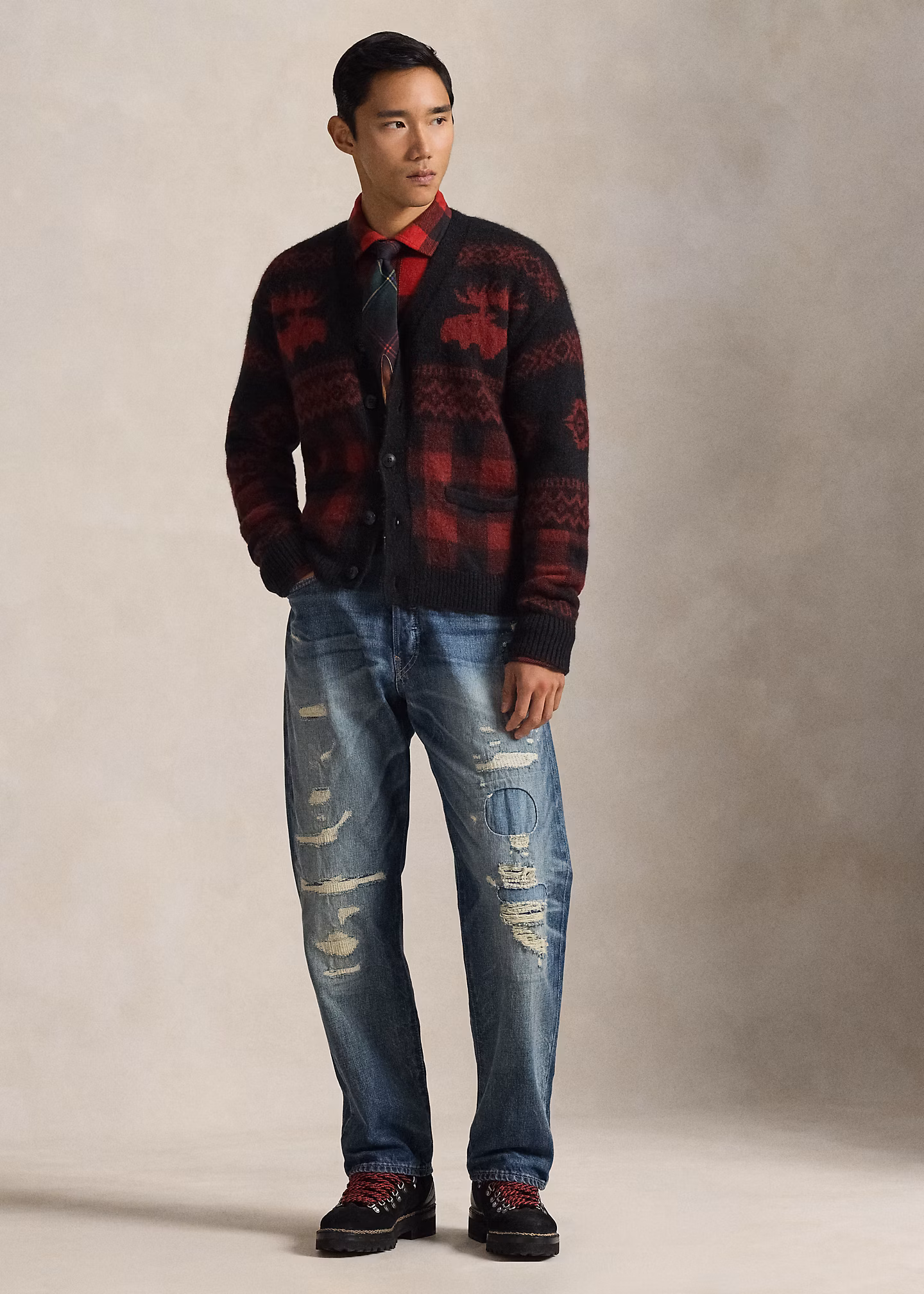 Buffalo-Karo-Strickjacke mit Elchgrafik - RALPH LAUREN OUTLET