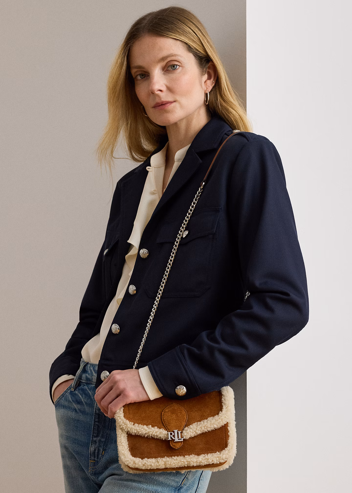 Umhänge-Geldbörse Bradley mit Lammfell - RALPH LAUREN OUTLET