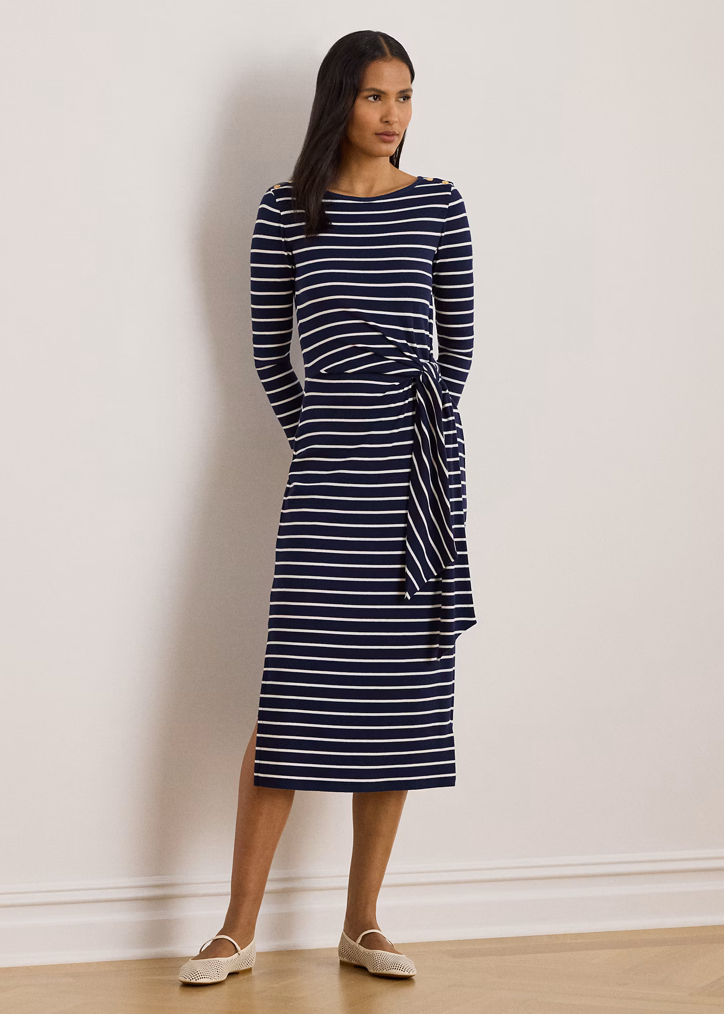 Gestreiftes Kleid mit Schnürdetail - RALPH LAUREN OUTLET