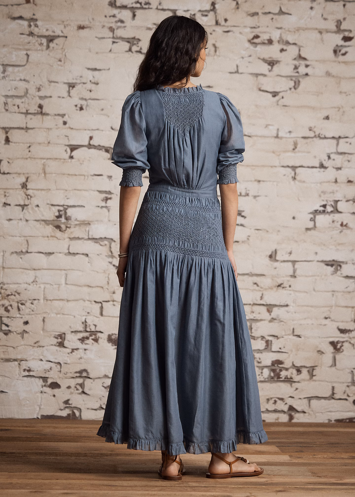 Baumwoll-Voile-Kleid mit Smokdetails - RALPH LAUREN OUTLET