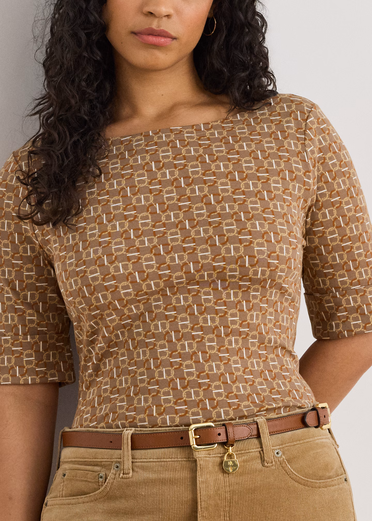 Baumwoll-T-Shirt mit U-Boot-Ausschnitt - RALPH LAUREN OUTLET