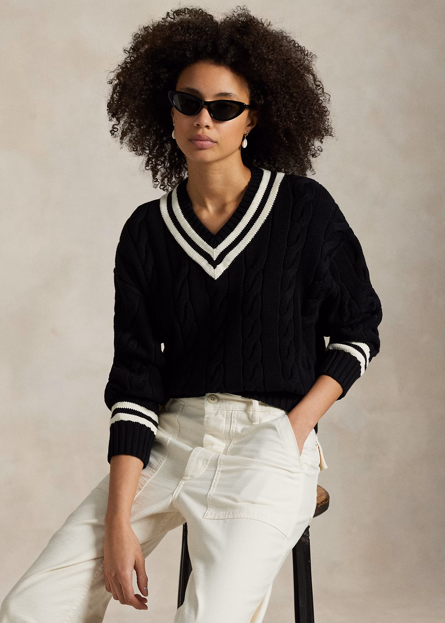 Baumwoll-Cricketpullover in Aran-Strick - RALPH LAUREN OUTLET