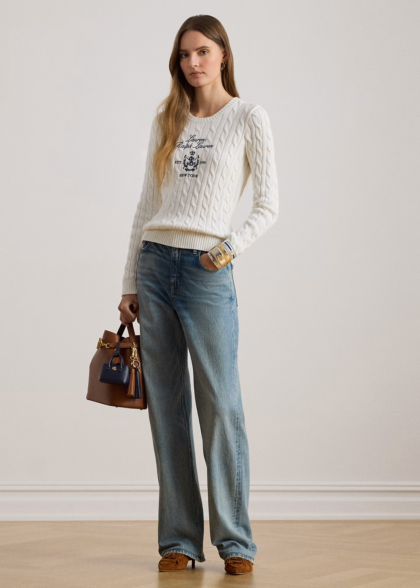 Zopfmusterpullover mit gesticktem Wappen - RALPH LAUREN OUTLET