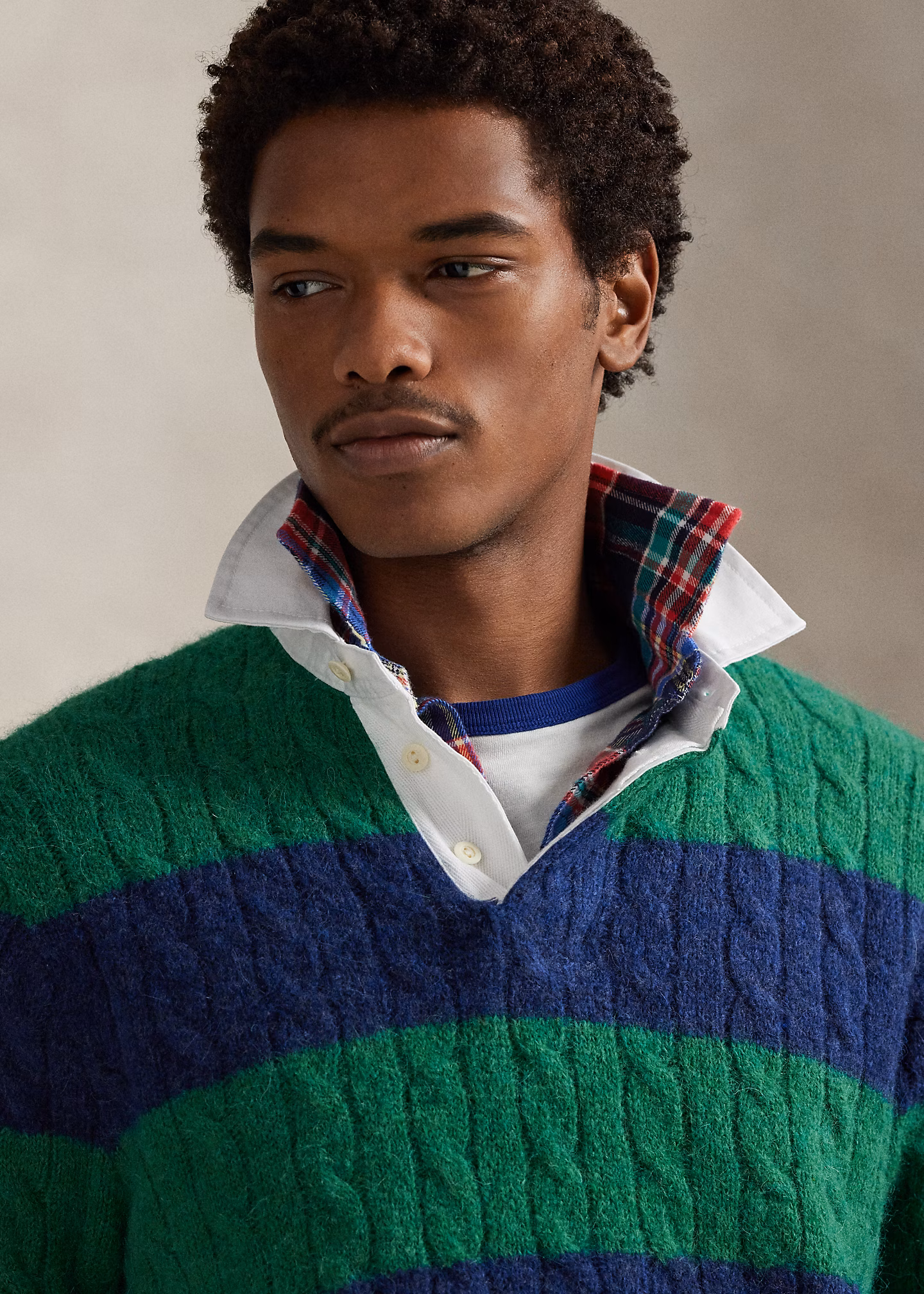 Zopfmuster-Rugby-Pullover mit Streifen - RALPH LAUREN OUTLET