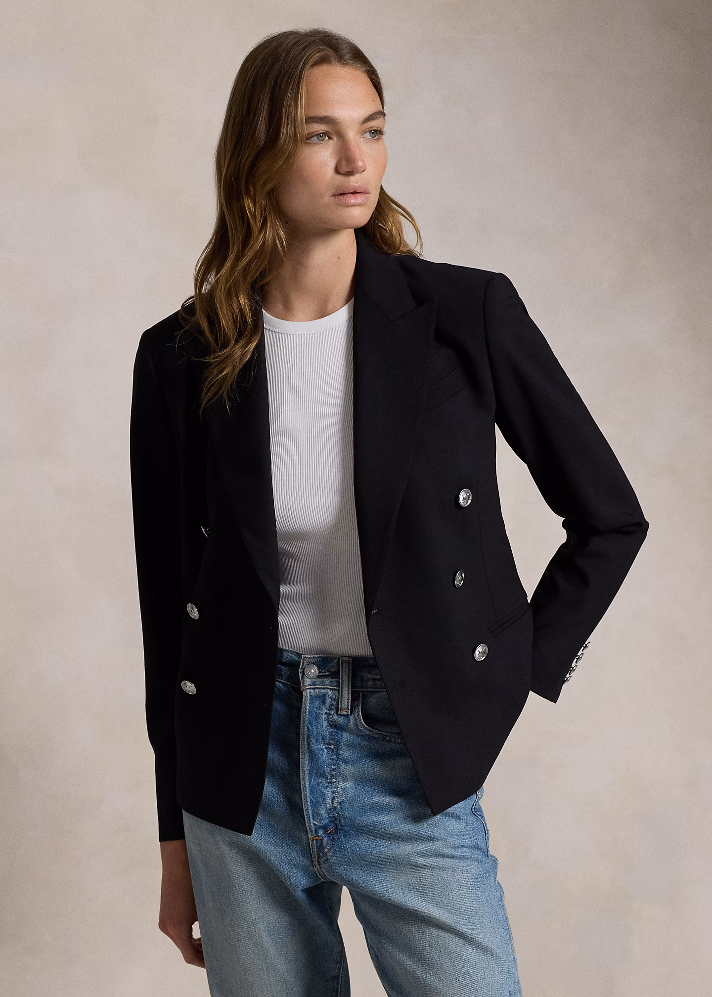 Zweireihiger kurzer Stretchwollblazer - RALPH LAUREN OUTLET