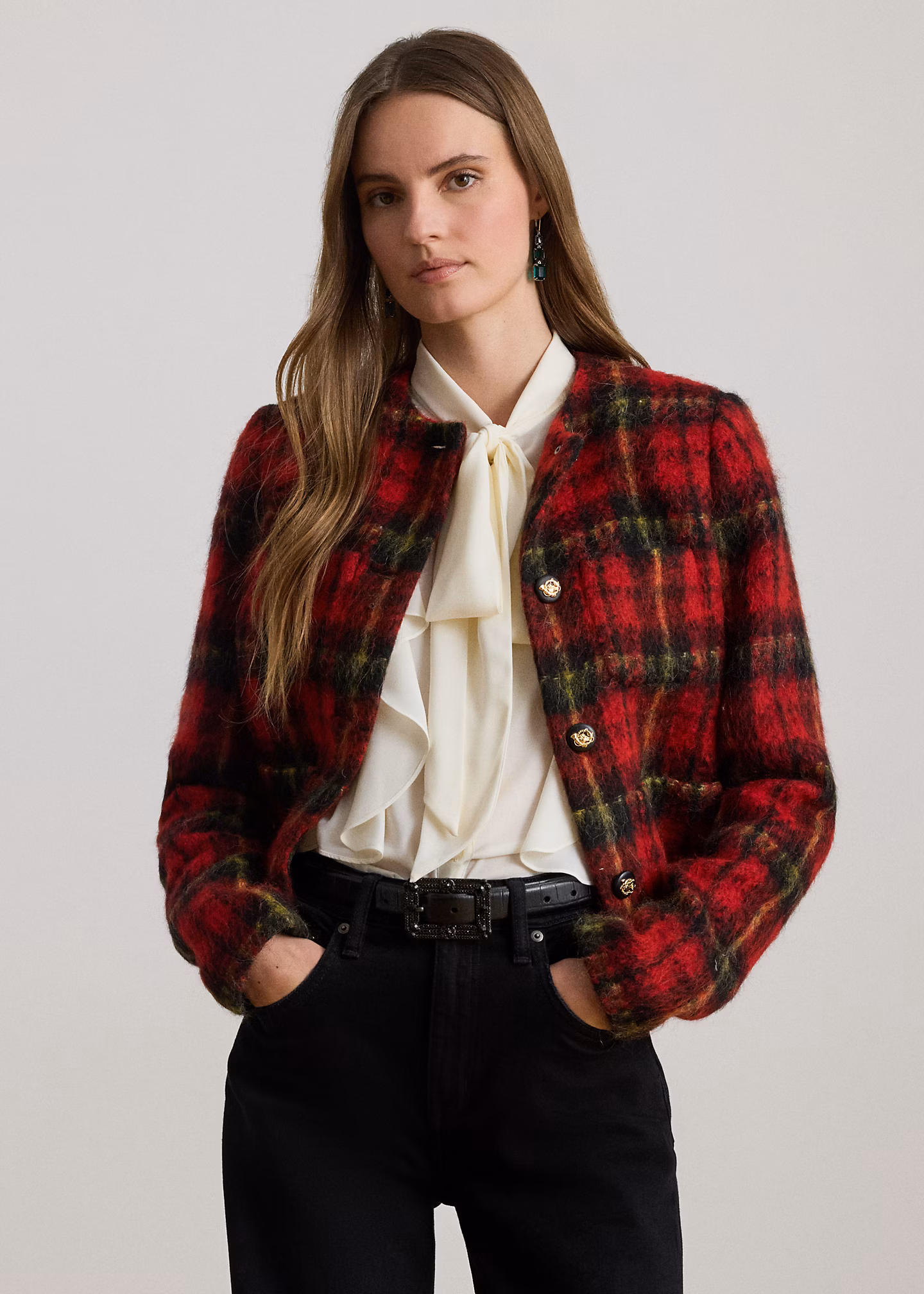 Plaid Mohair Cropped Jacket - RALPH LAUREN OUTLET