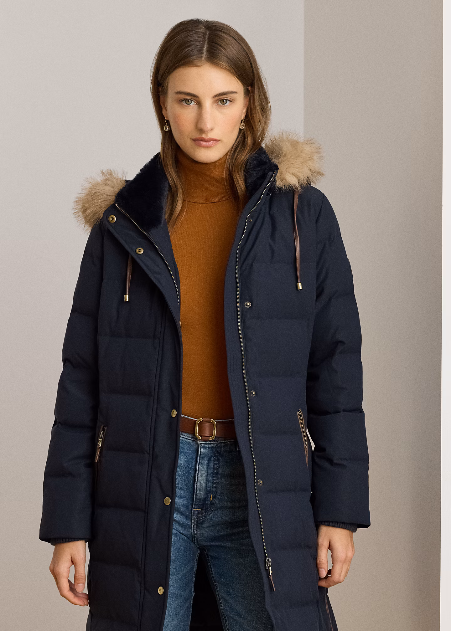 Daunenmantel mit Kapuze und Kunstpelz - RALPH LAUREN OUTLET