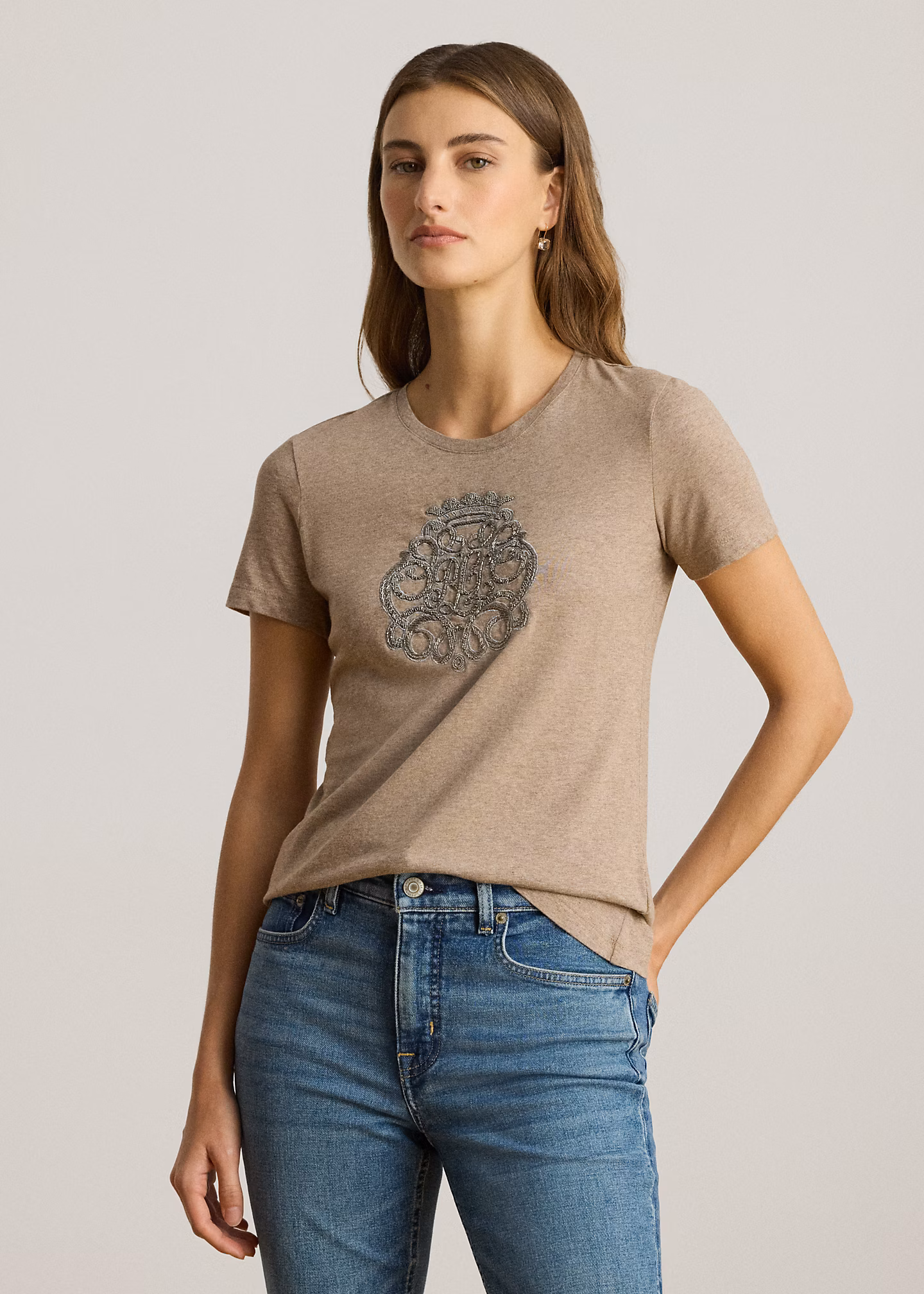 Baumwolljersey-T-Shirt mit Perlenwappen - RALPH LAUREN OUTLET