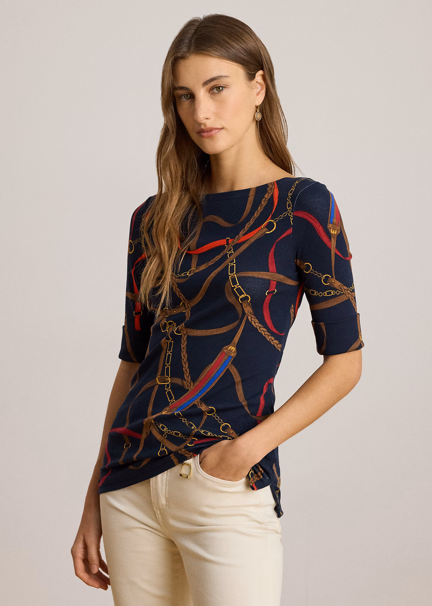 Baumwoll-T-Shirt mit Gürteldruck - RALPH LAUREN OUTLET