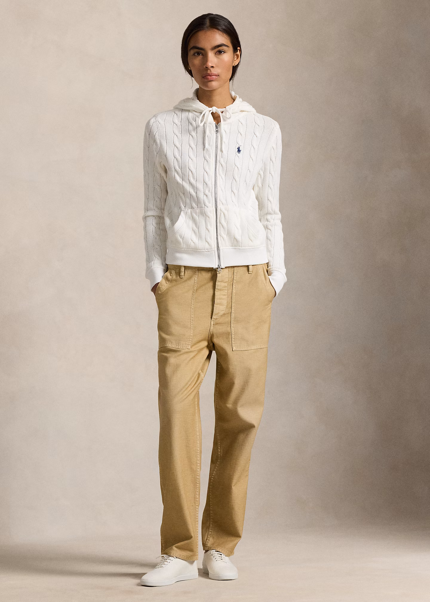 Baumwoll-Kapuzenjacke mit Zopfmuster - RALPH LAUREN OUTLET