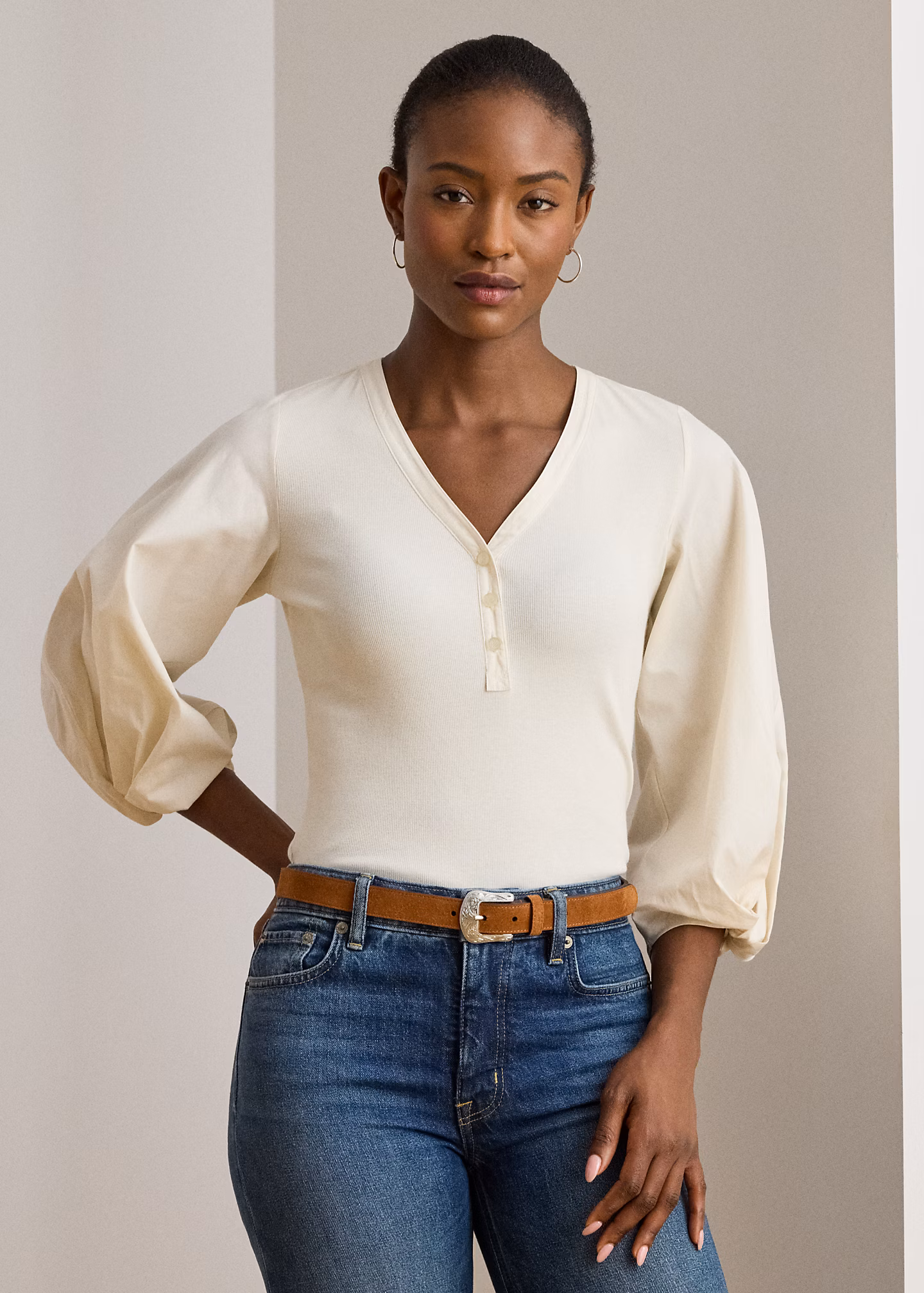 Henley-Oberteil mit Ballonärmeln - RALPH LAUREN OUTLET