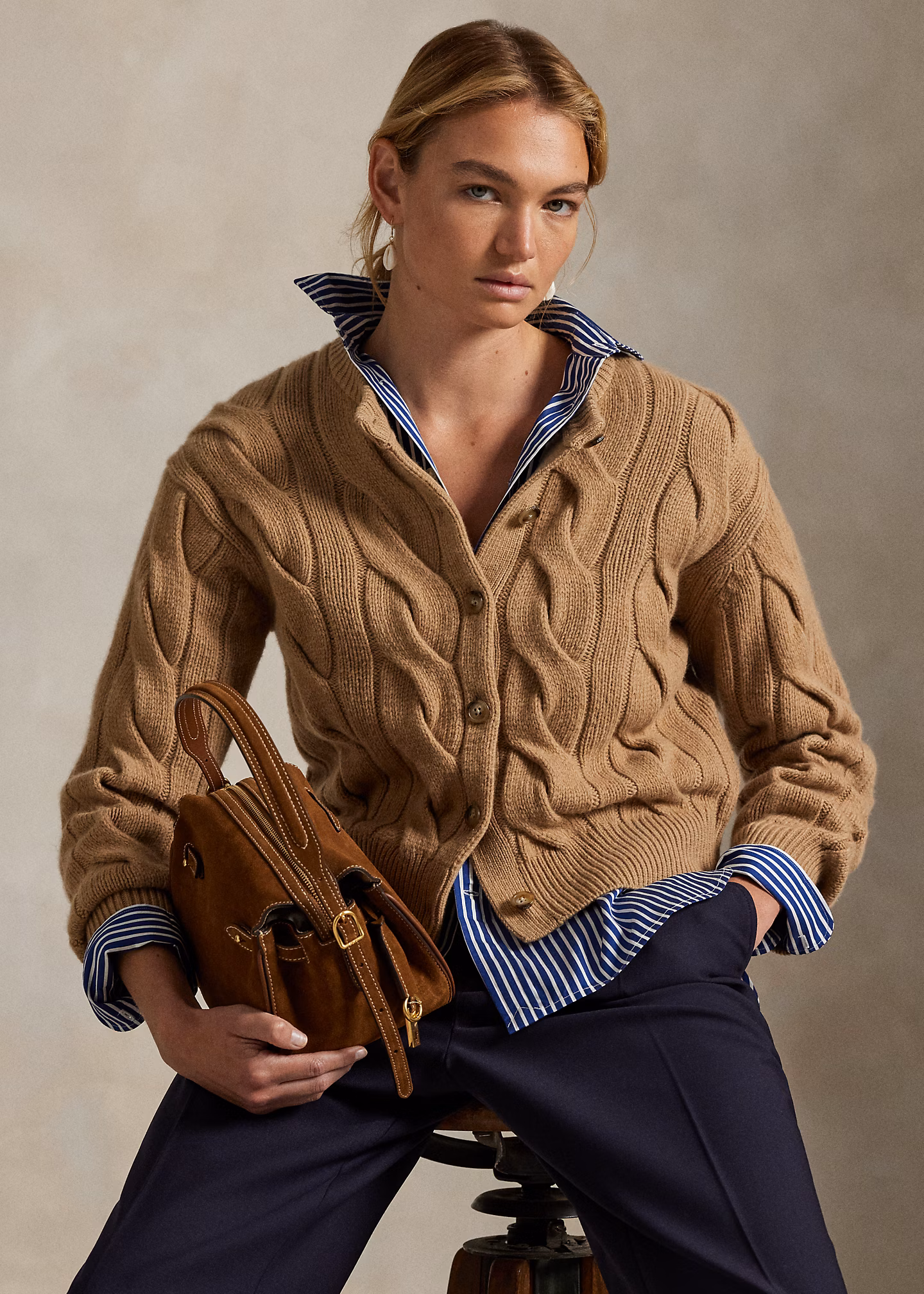 Woll-Kaschmir-Cardigan mit Zopfmuster - RALPH LAUREN OUTLET