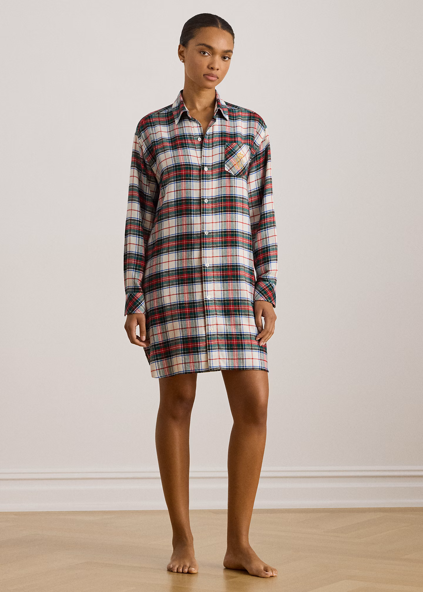 Kariertes Nachthemd aus angerautem Twill - RALPH LAUREN OUTLET